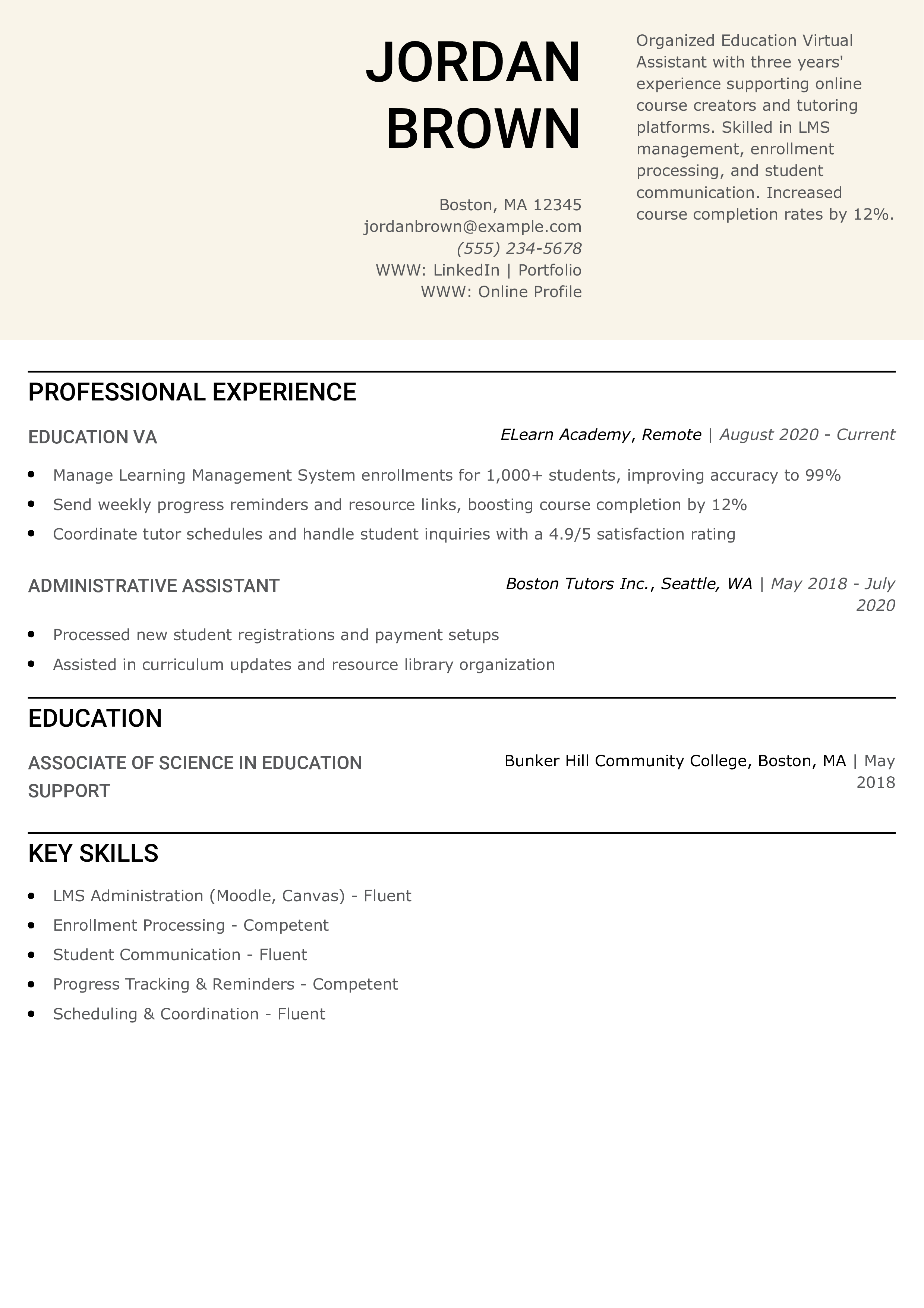Education Virtual Assistant Resume