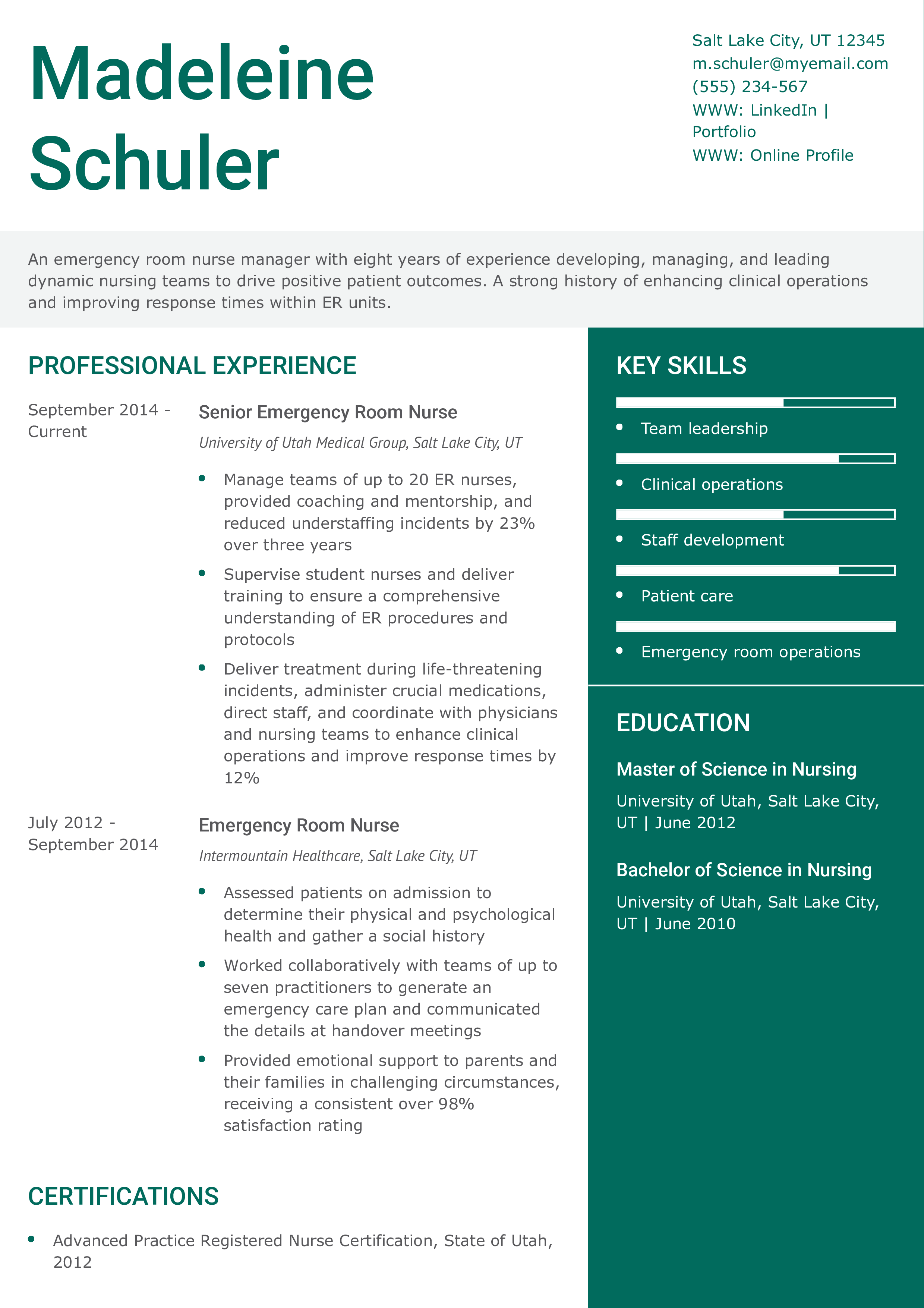 Emergency Room Nurse Resume