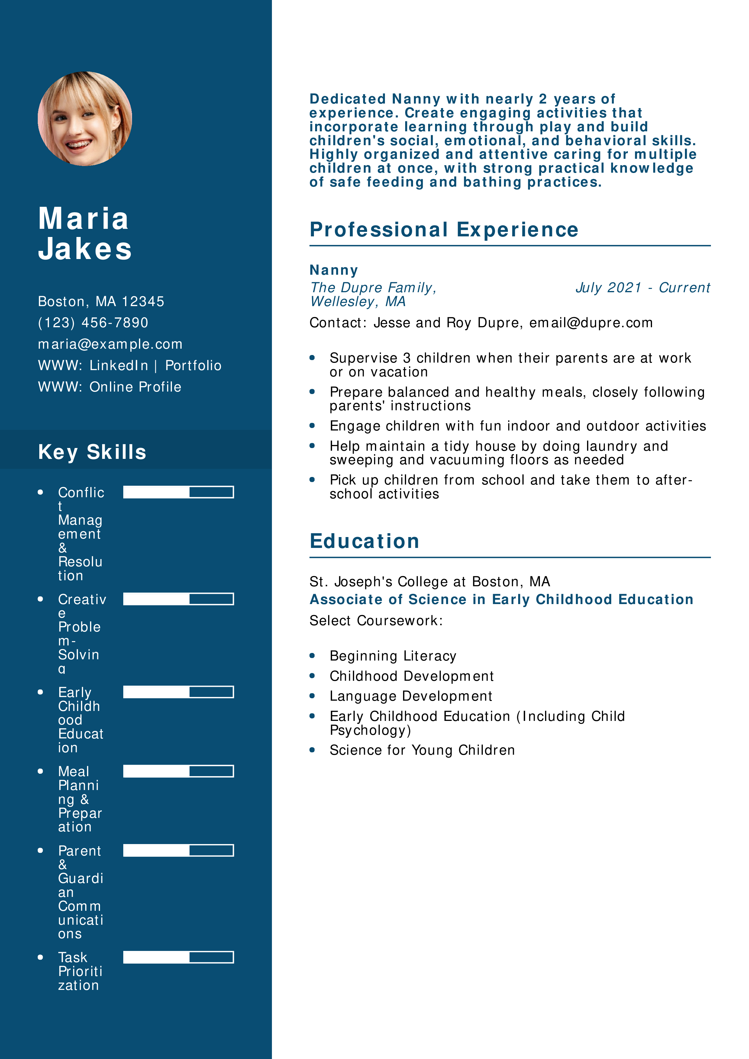 Entry-Level Nanny Resume