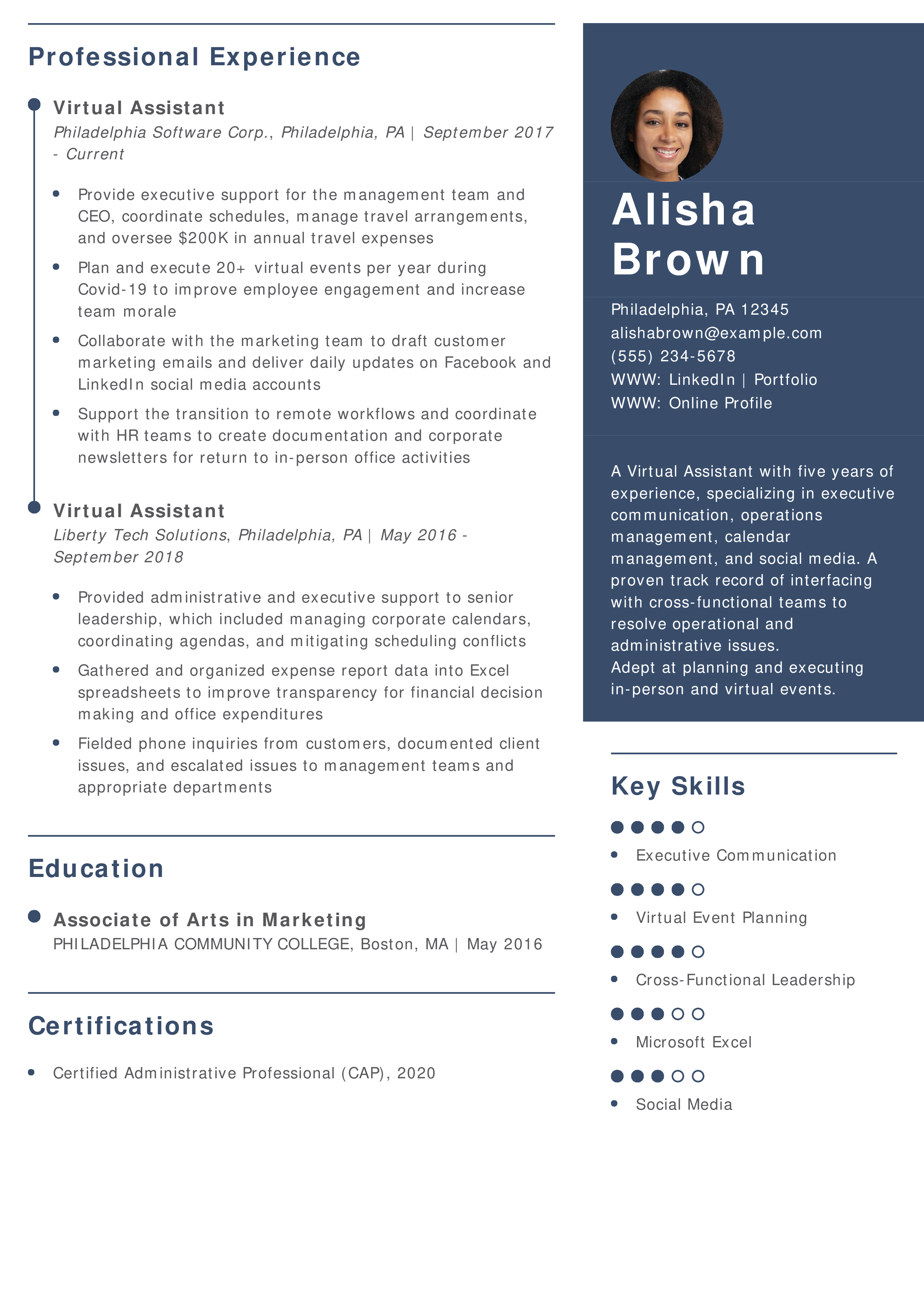Experienced Virtual Assistant Resume