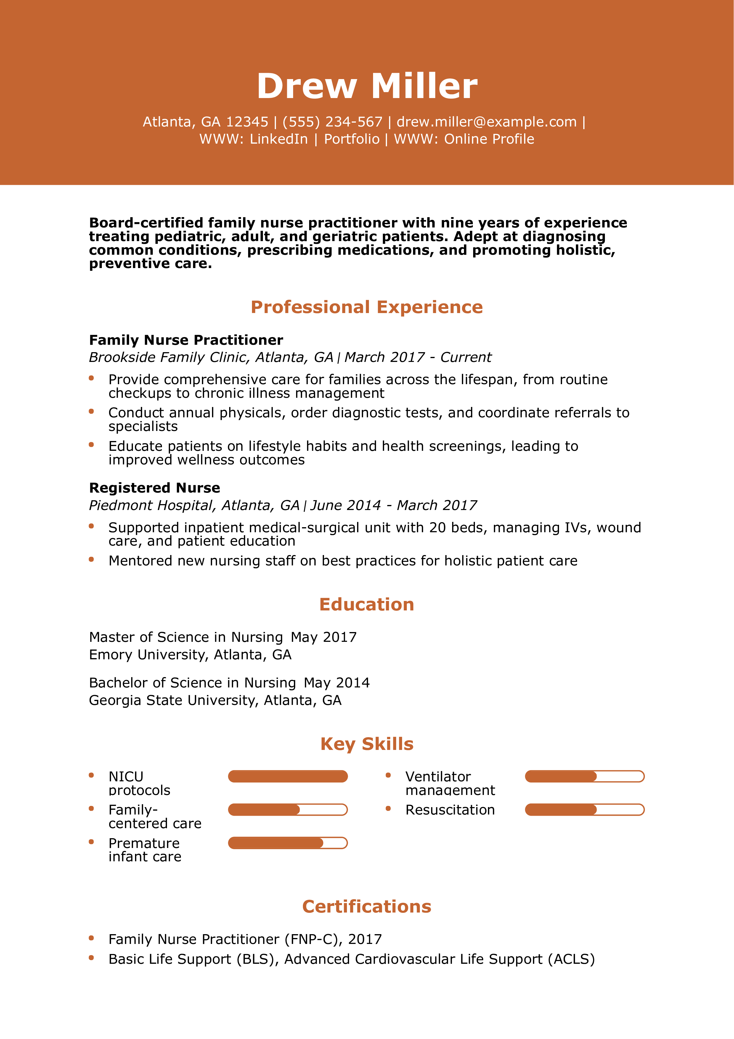 Family Nurse Practitioner Resume