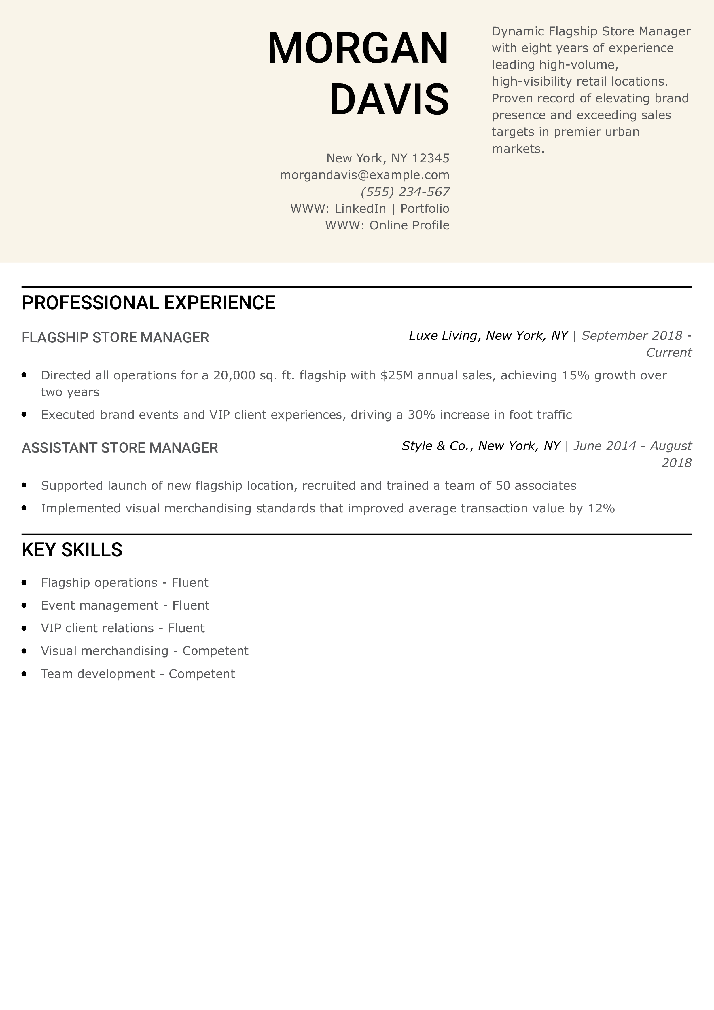 Flagship Store Manager Resume