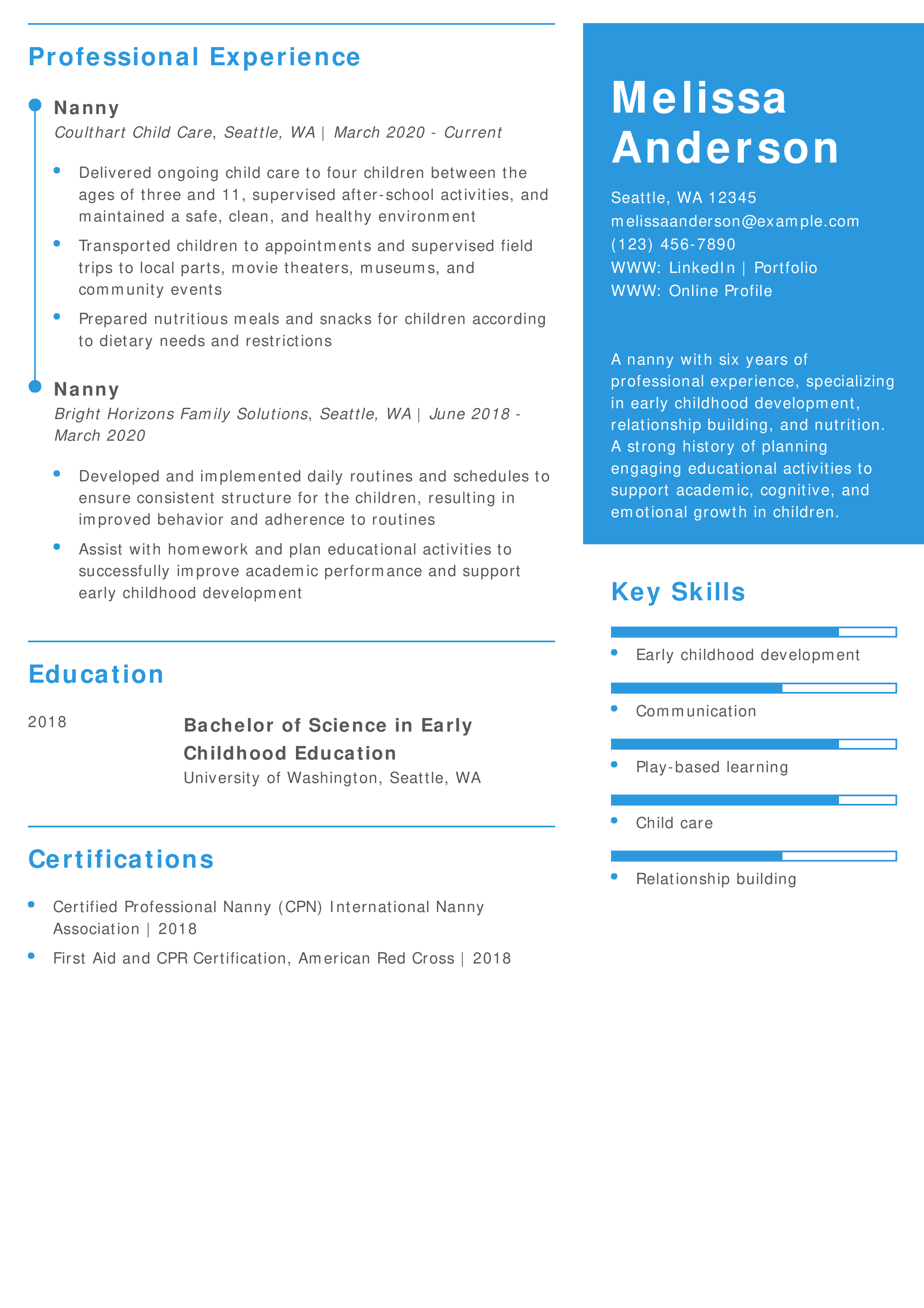 Full-time Nanny Resume