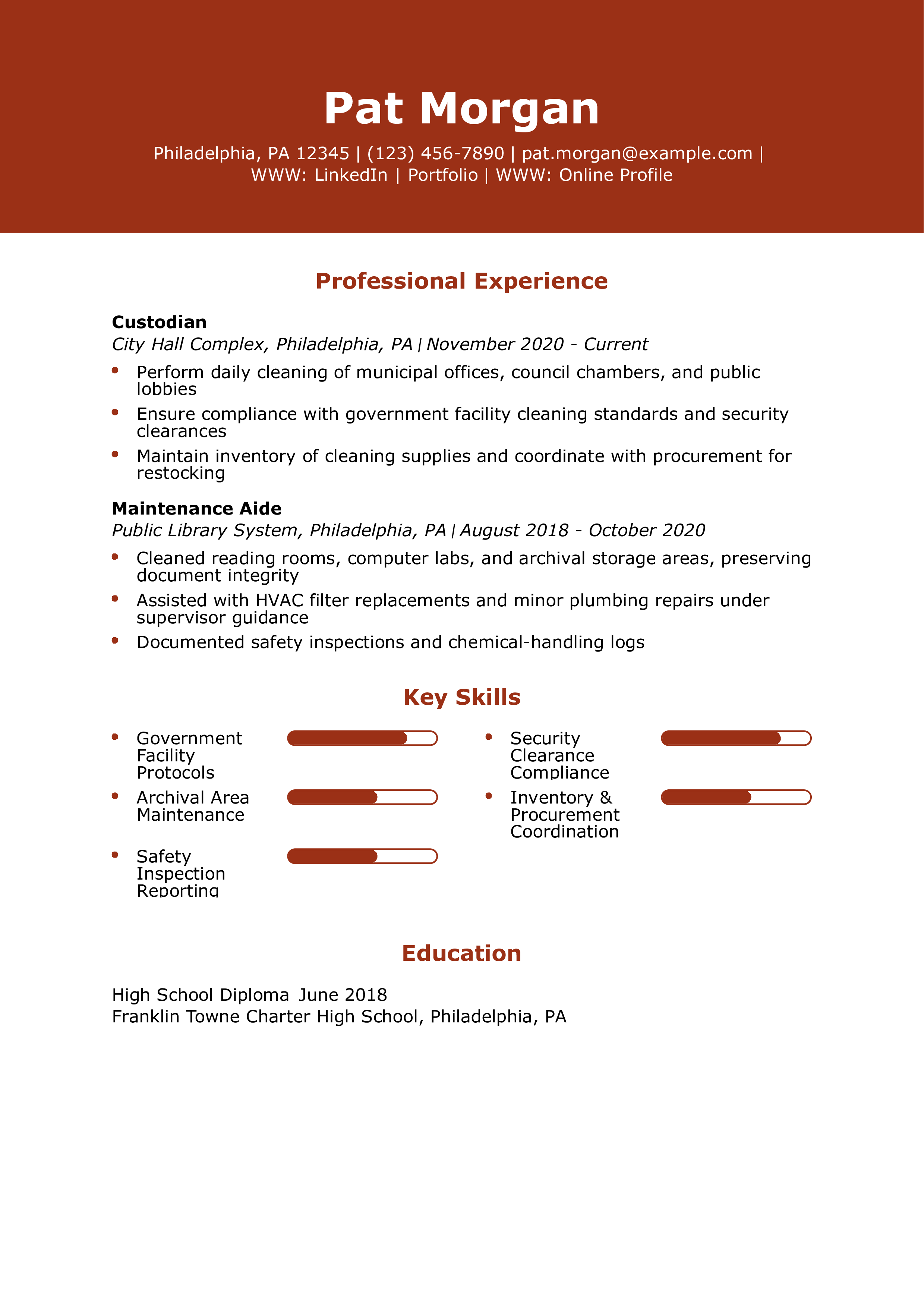 Government Facility Custodian Resume