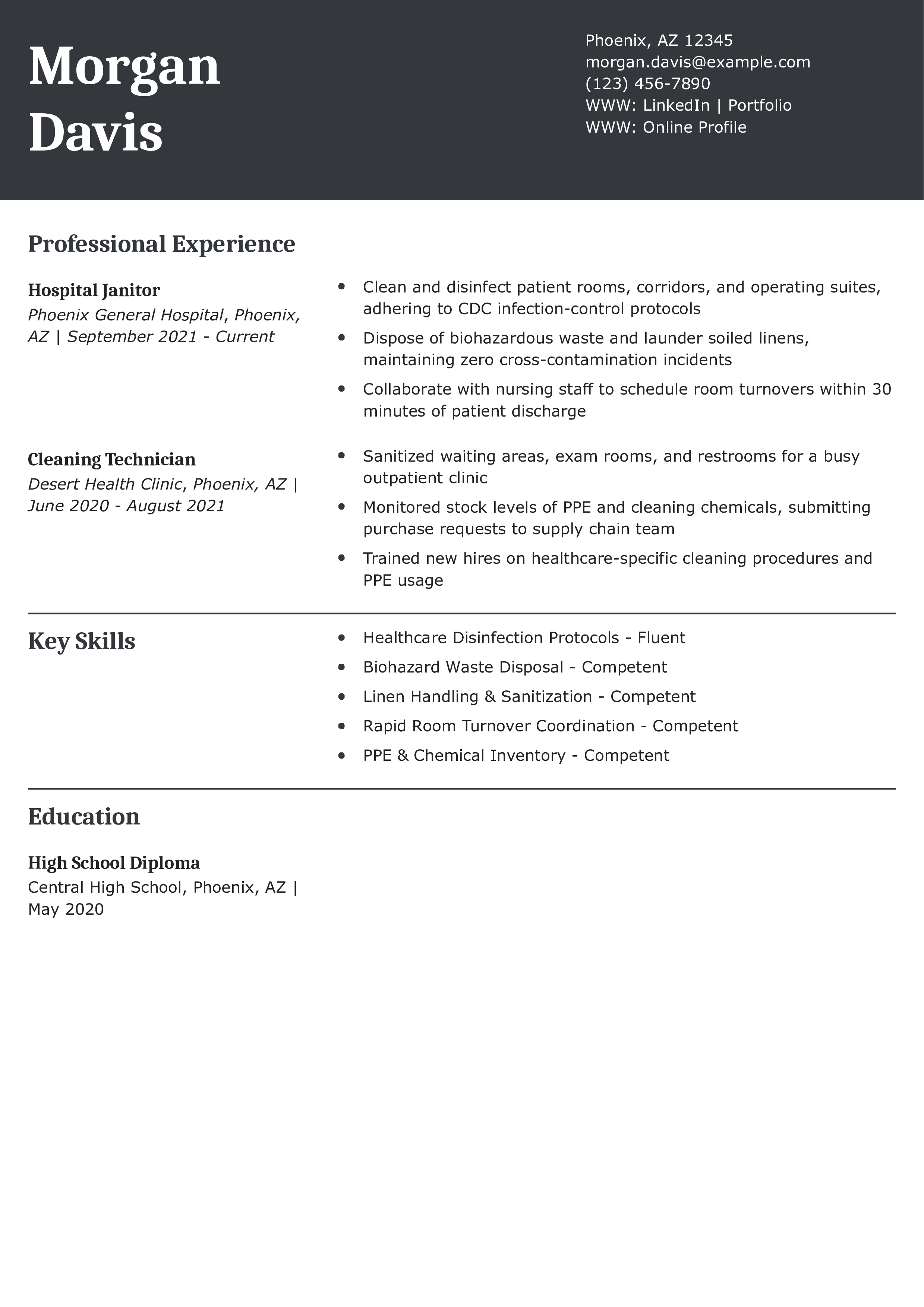 Healthcare Facility Janitor Resume