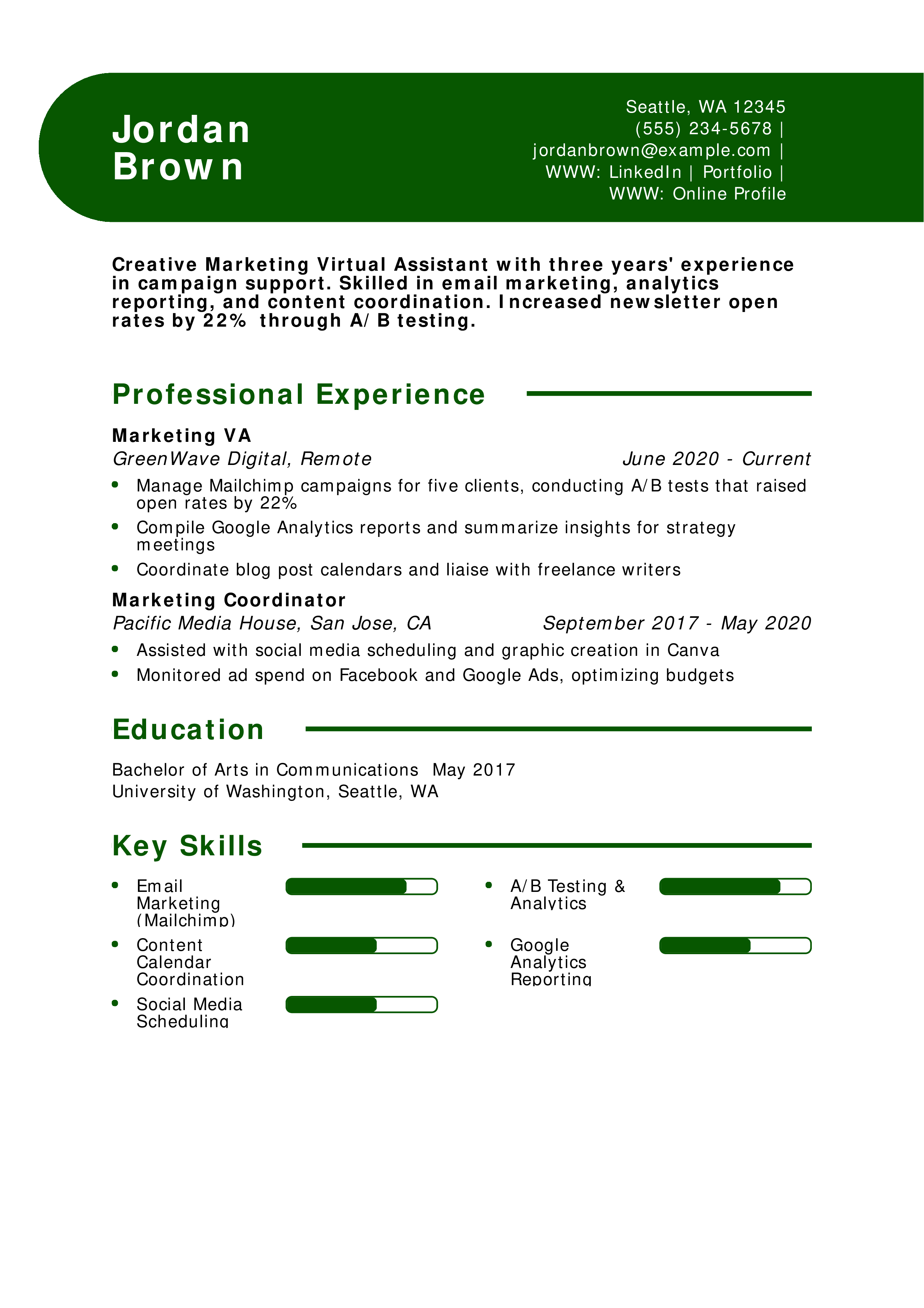 Marketing Virtual Assistant Resume