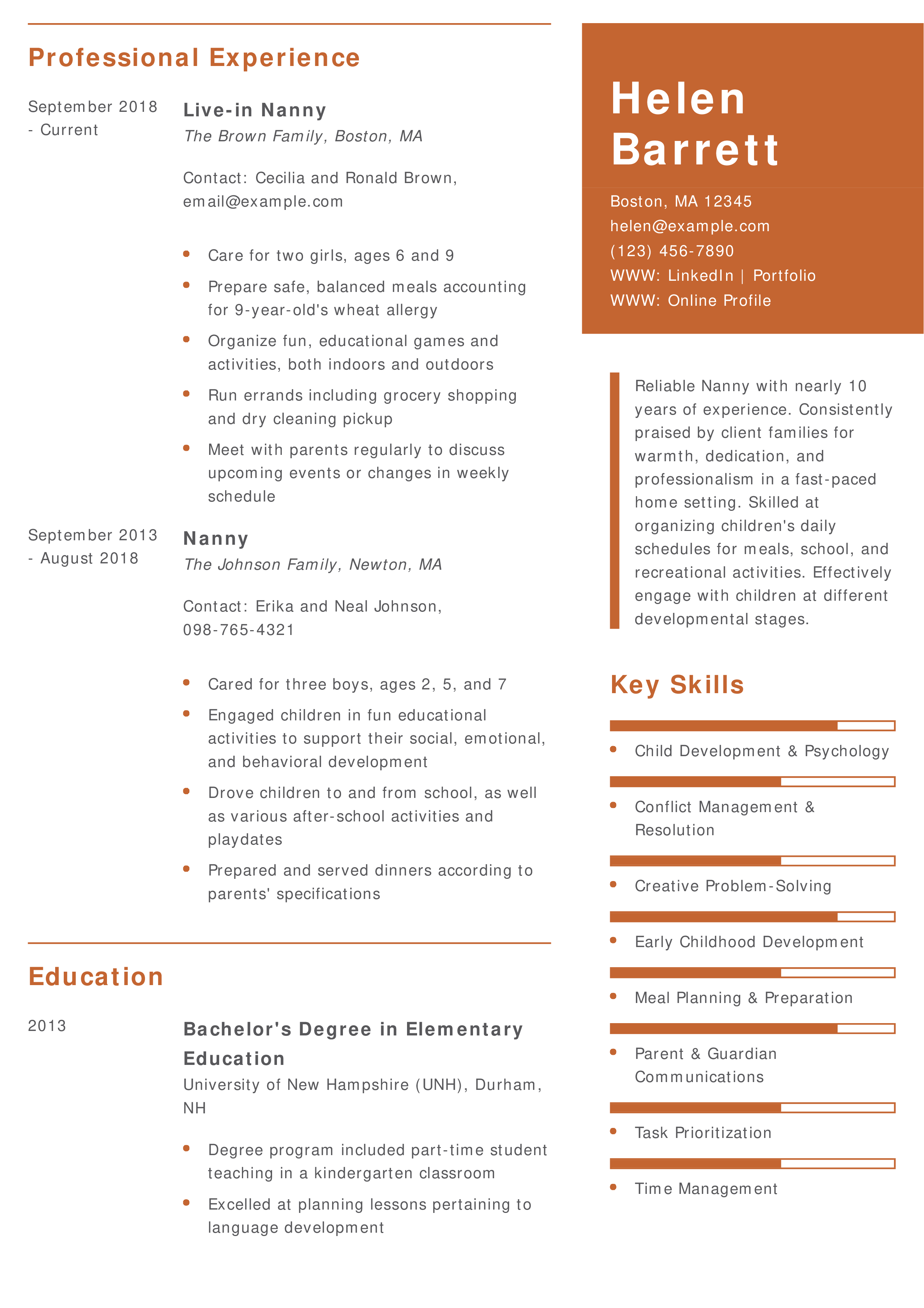 Mid-Career Nanny Resume