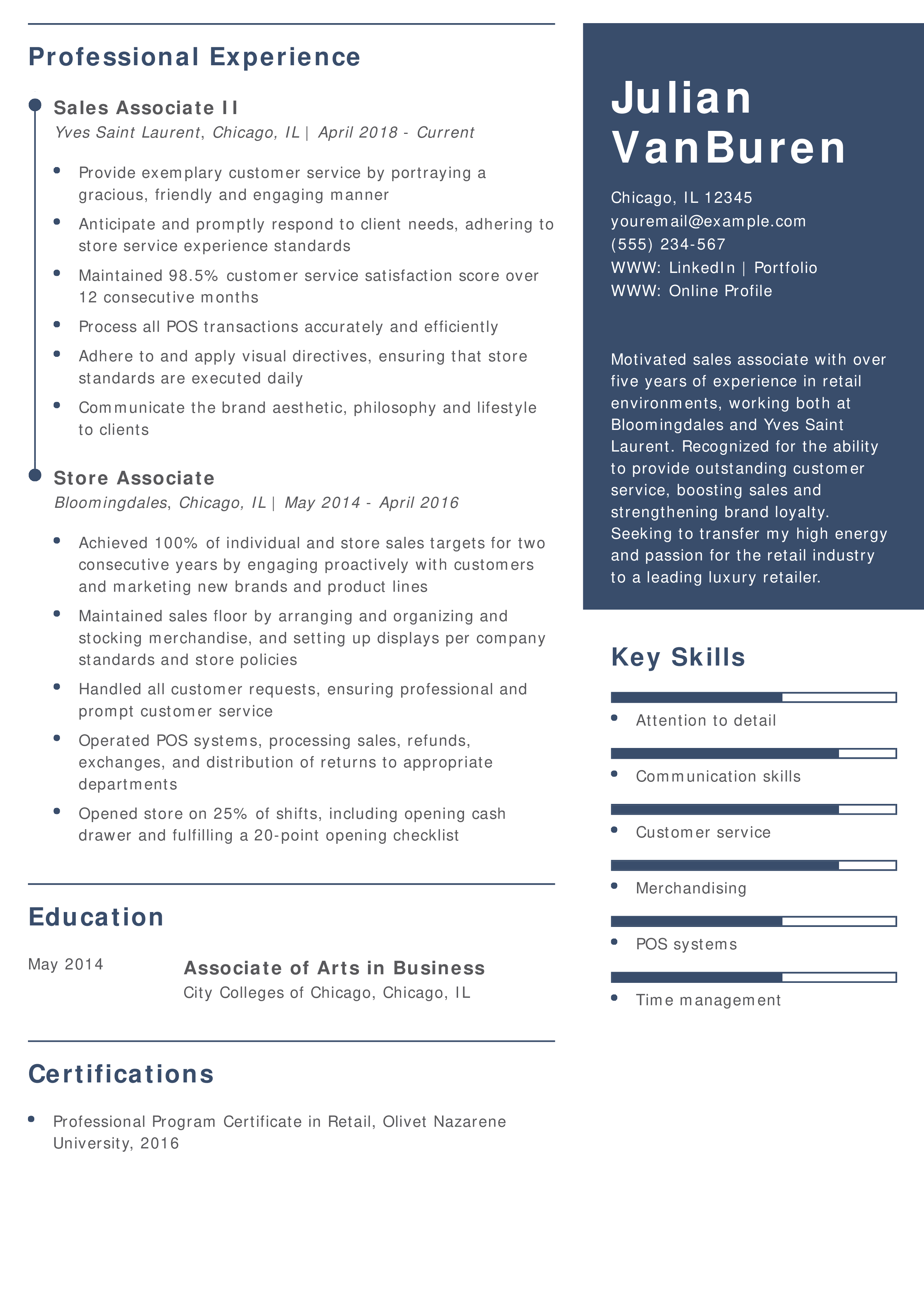 Mid-Career Sales Associate Resume