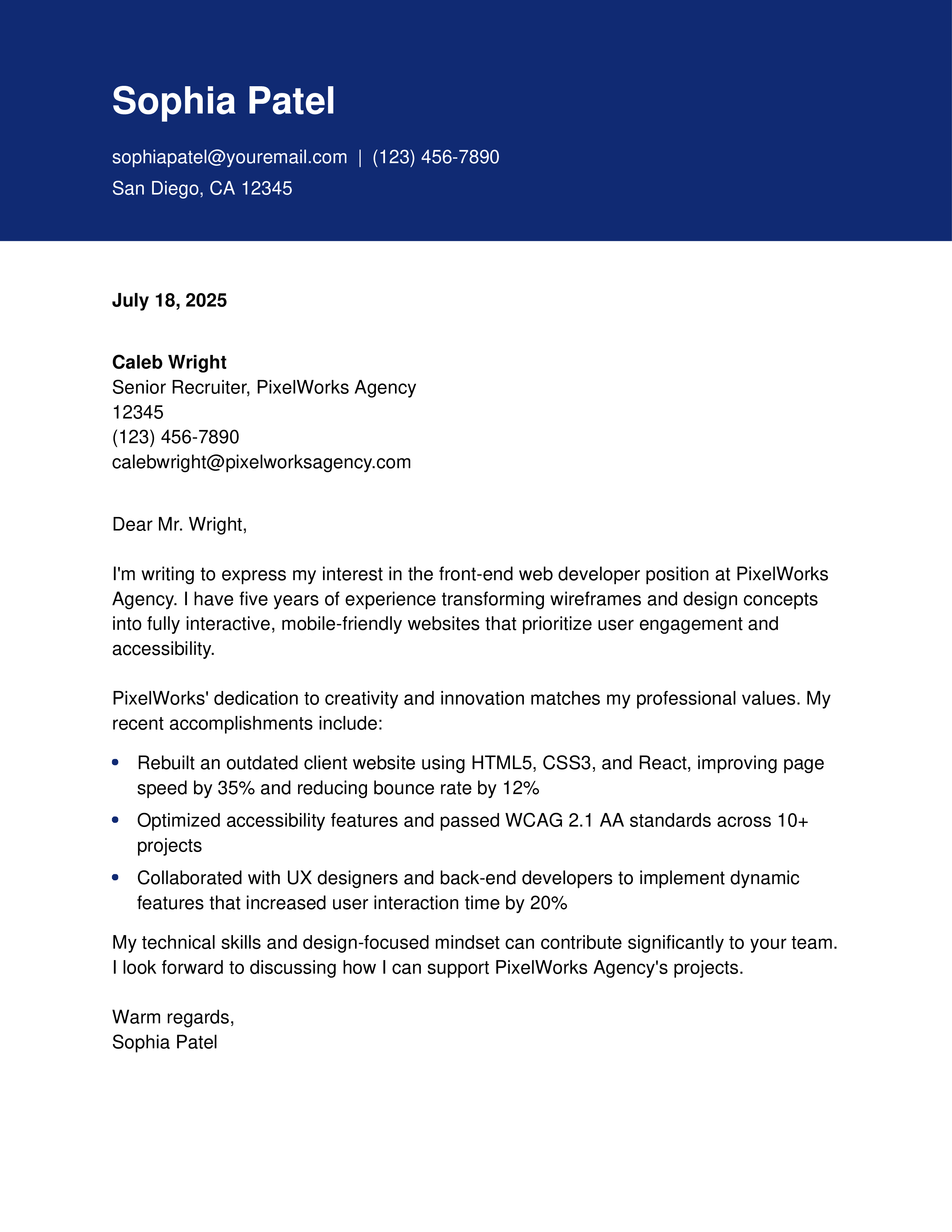 Mid-Level Web Developer Cover Letter