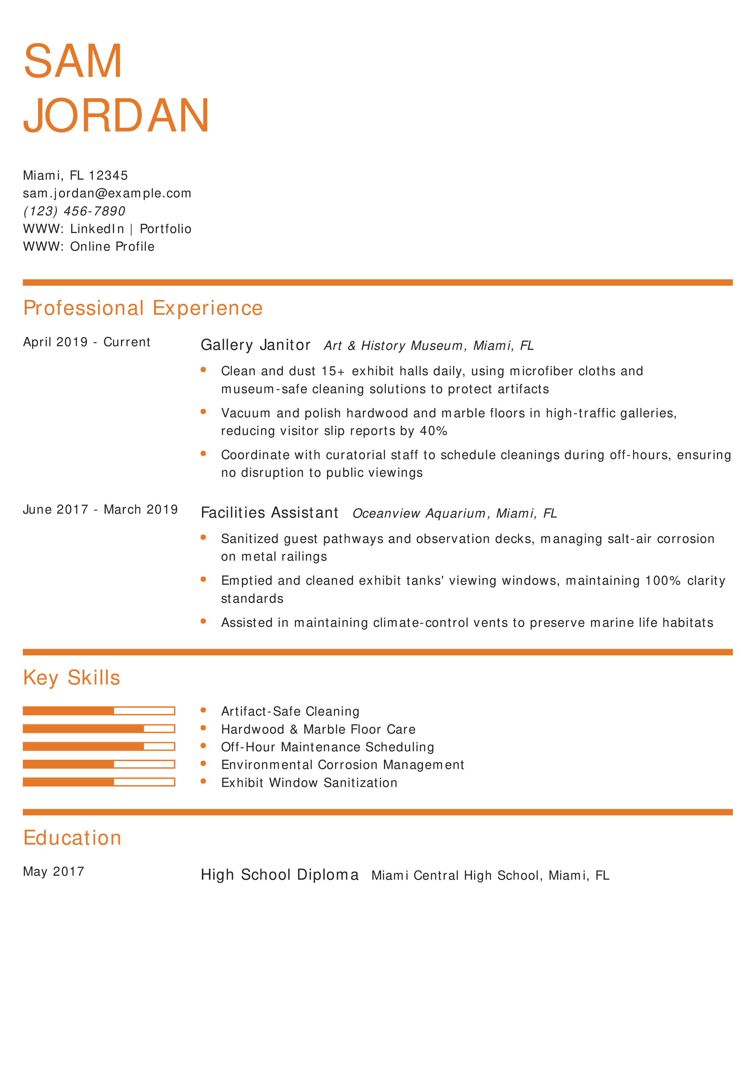 Museum Gallery Janitor Resume