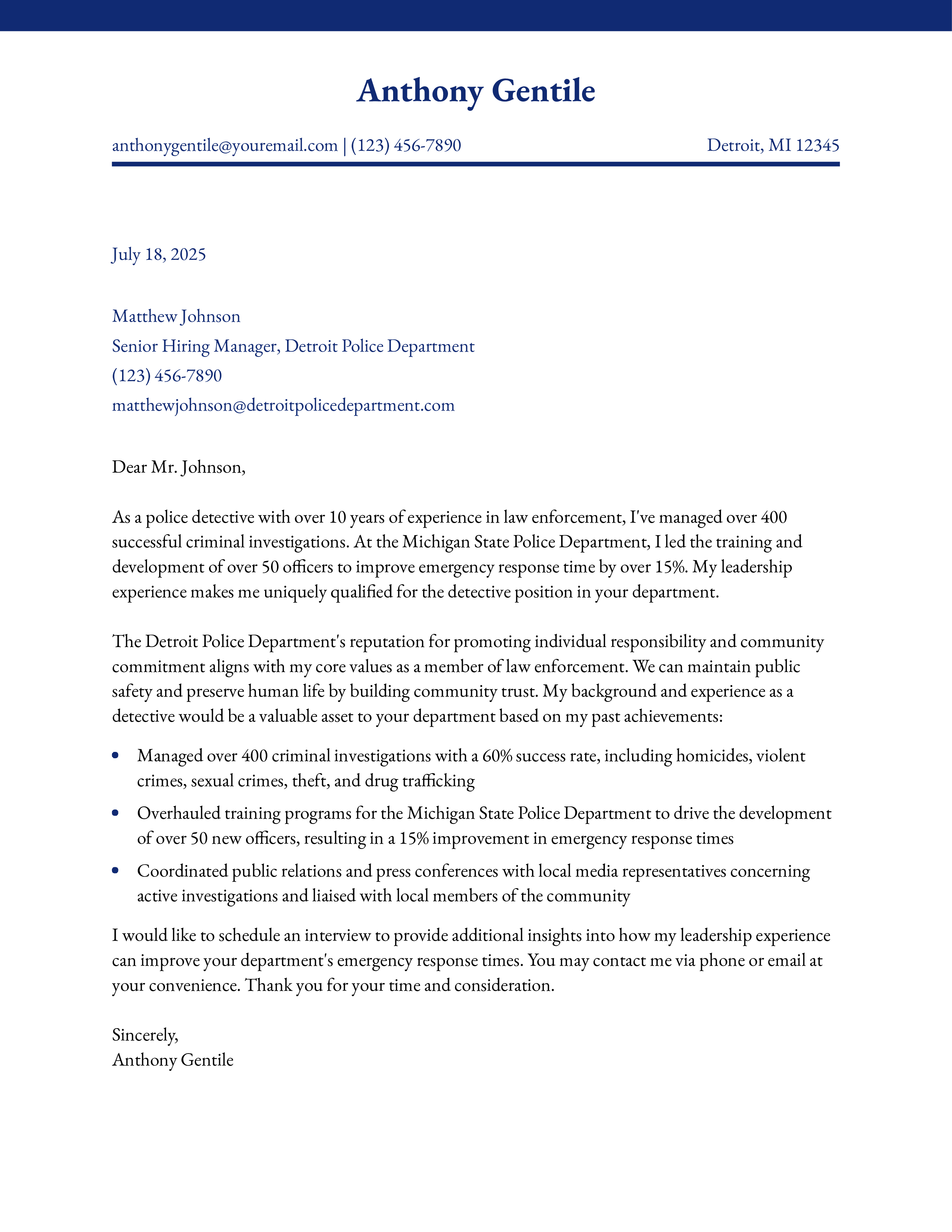 Police Detective Cover Letter