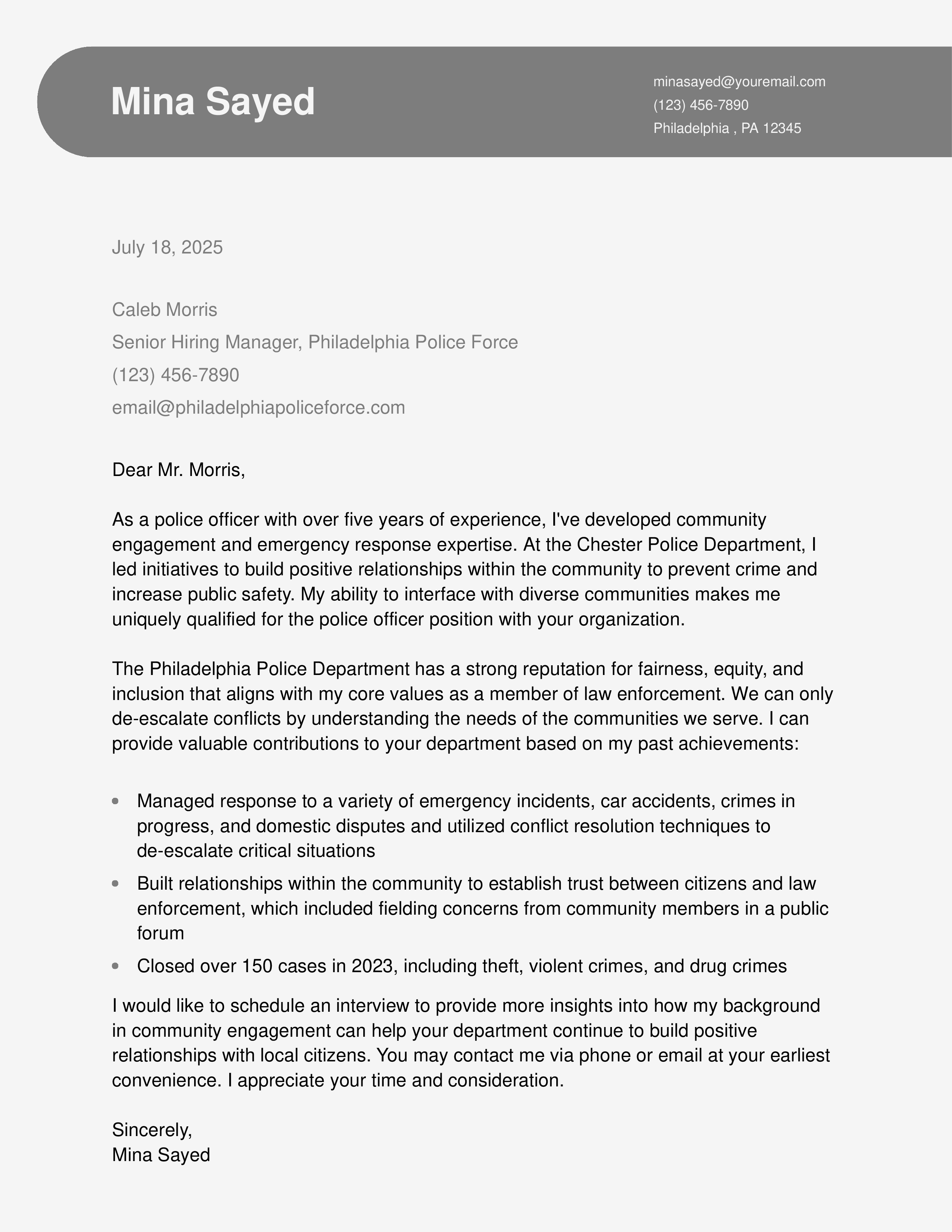 Police Officer Cover Letter