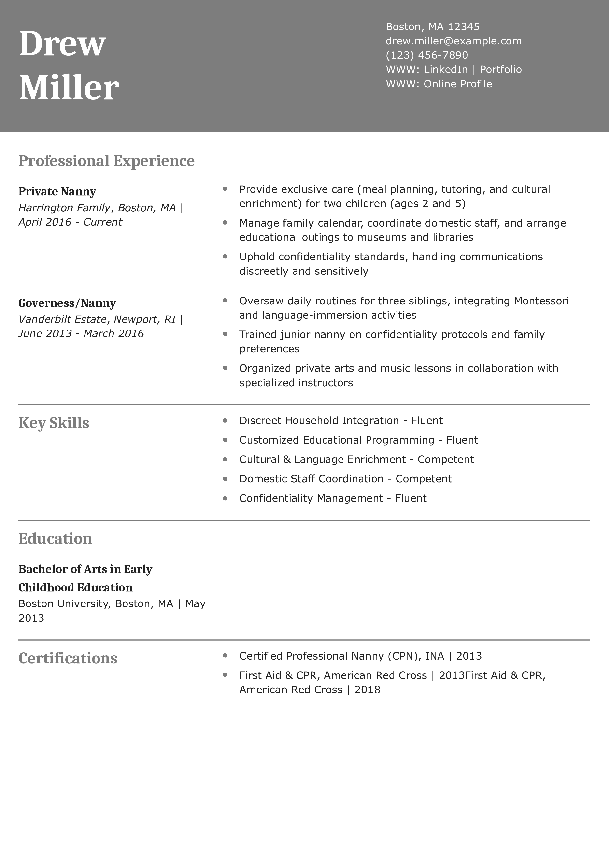 Private Nanny Resume