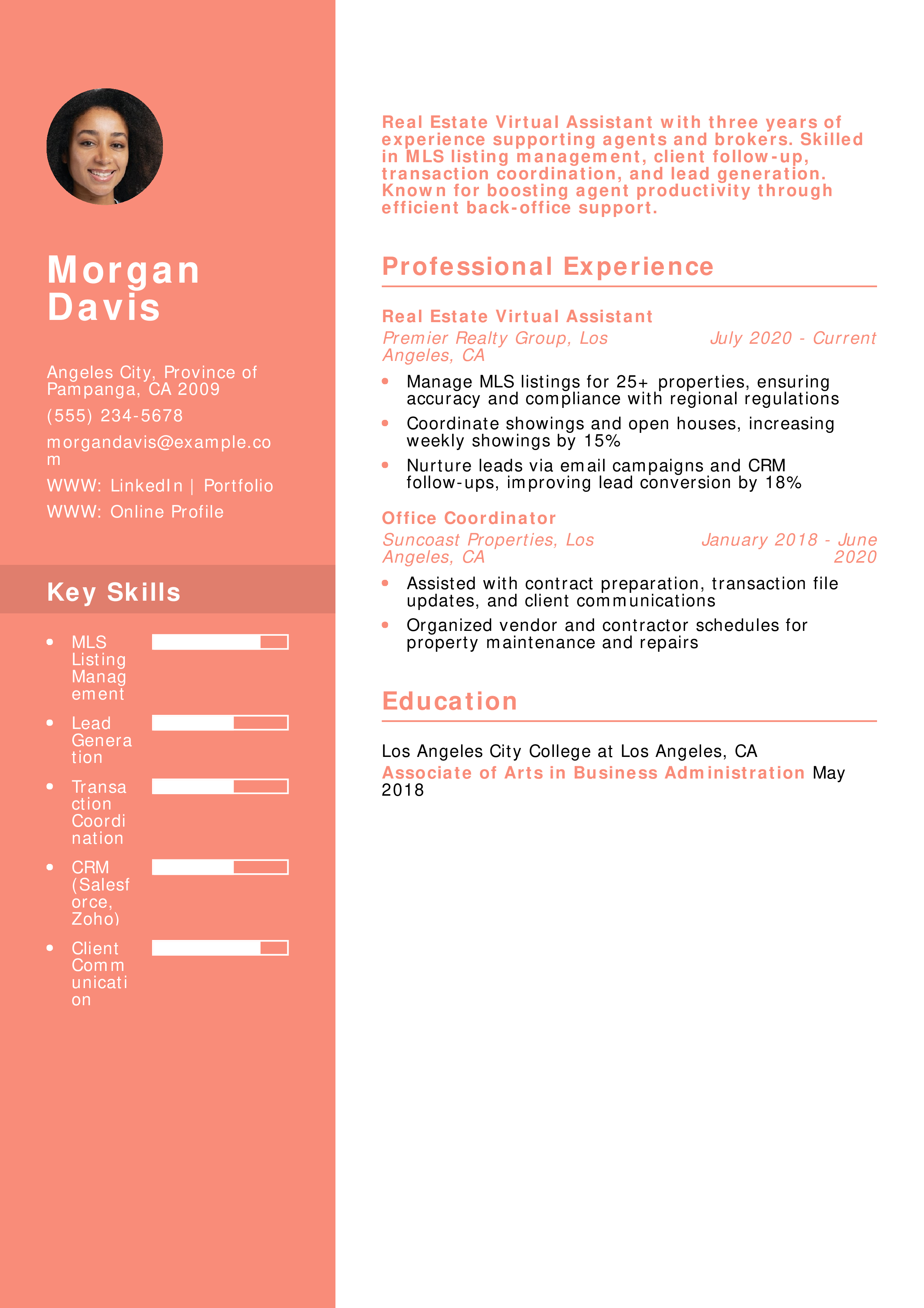 Real Estate Virtual Assistant Resume