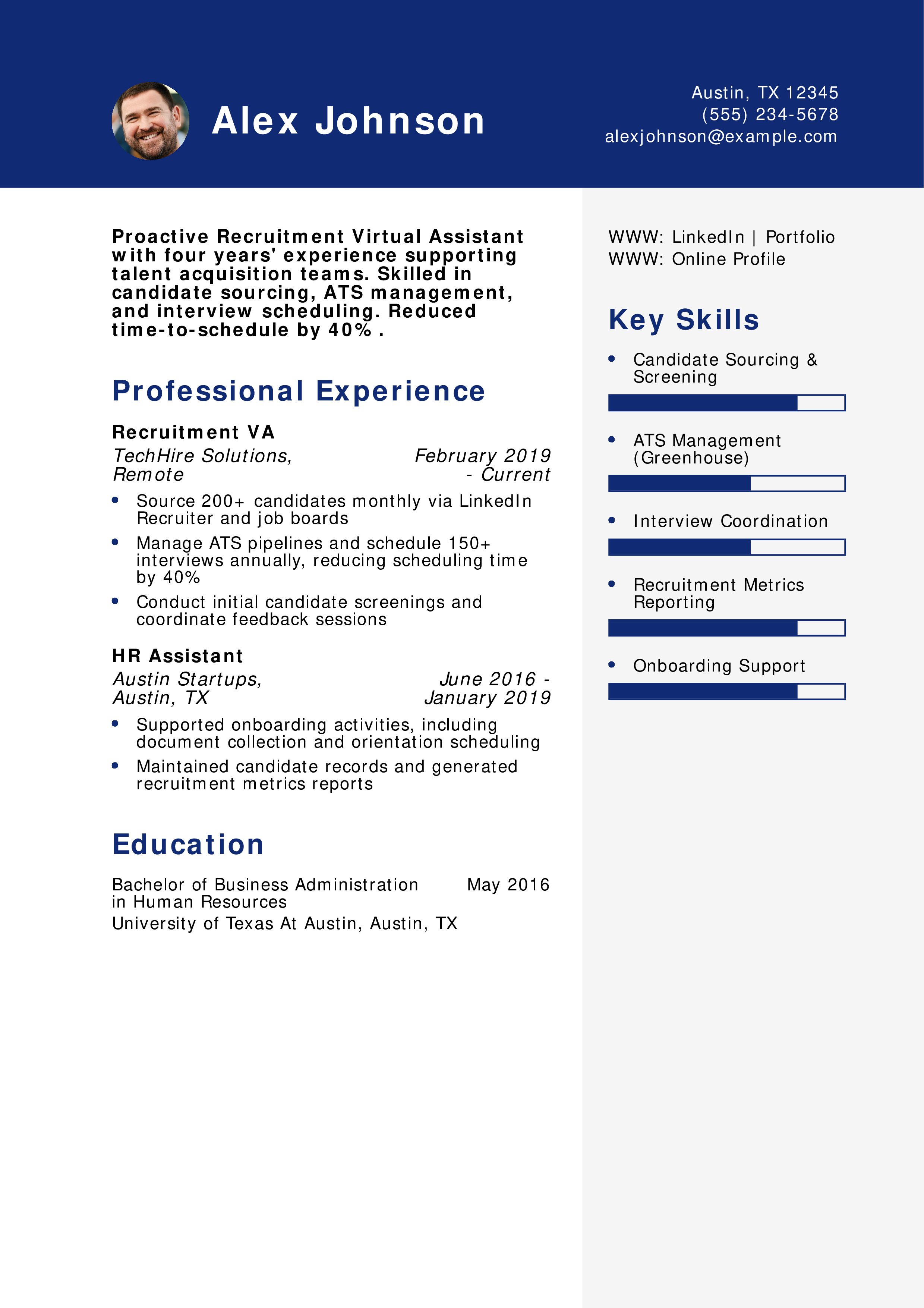 Recruitment Virtual Assistant Resume