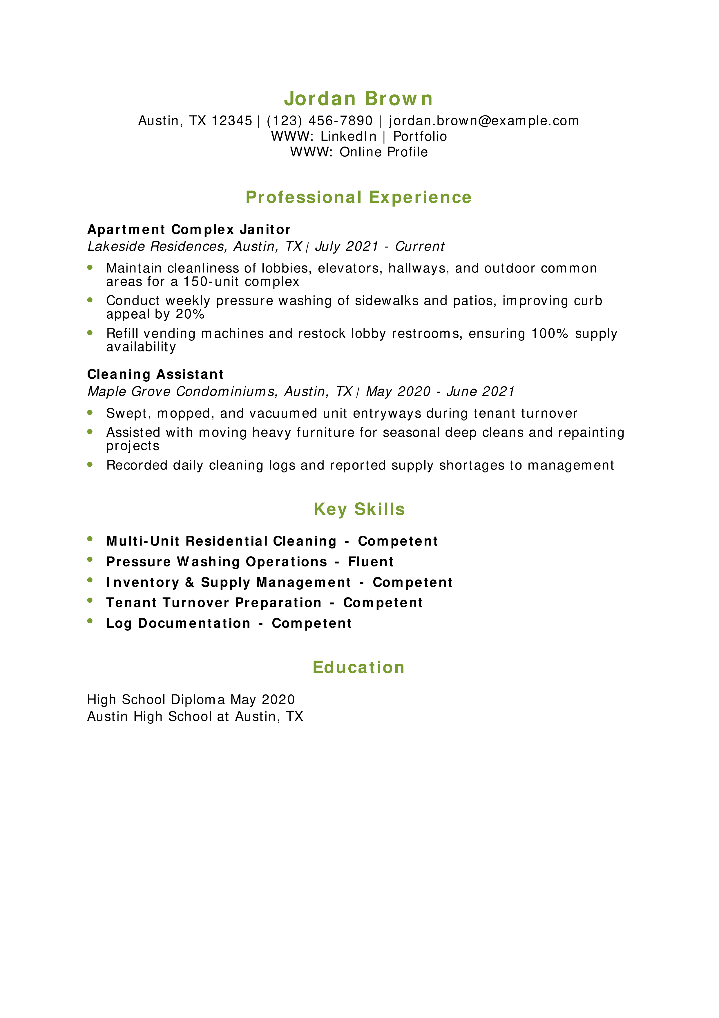 Residential Building Janitor Resume