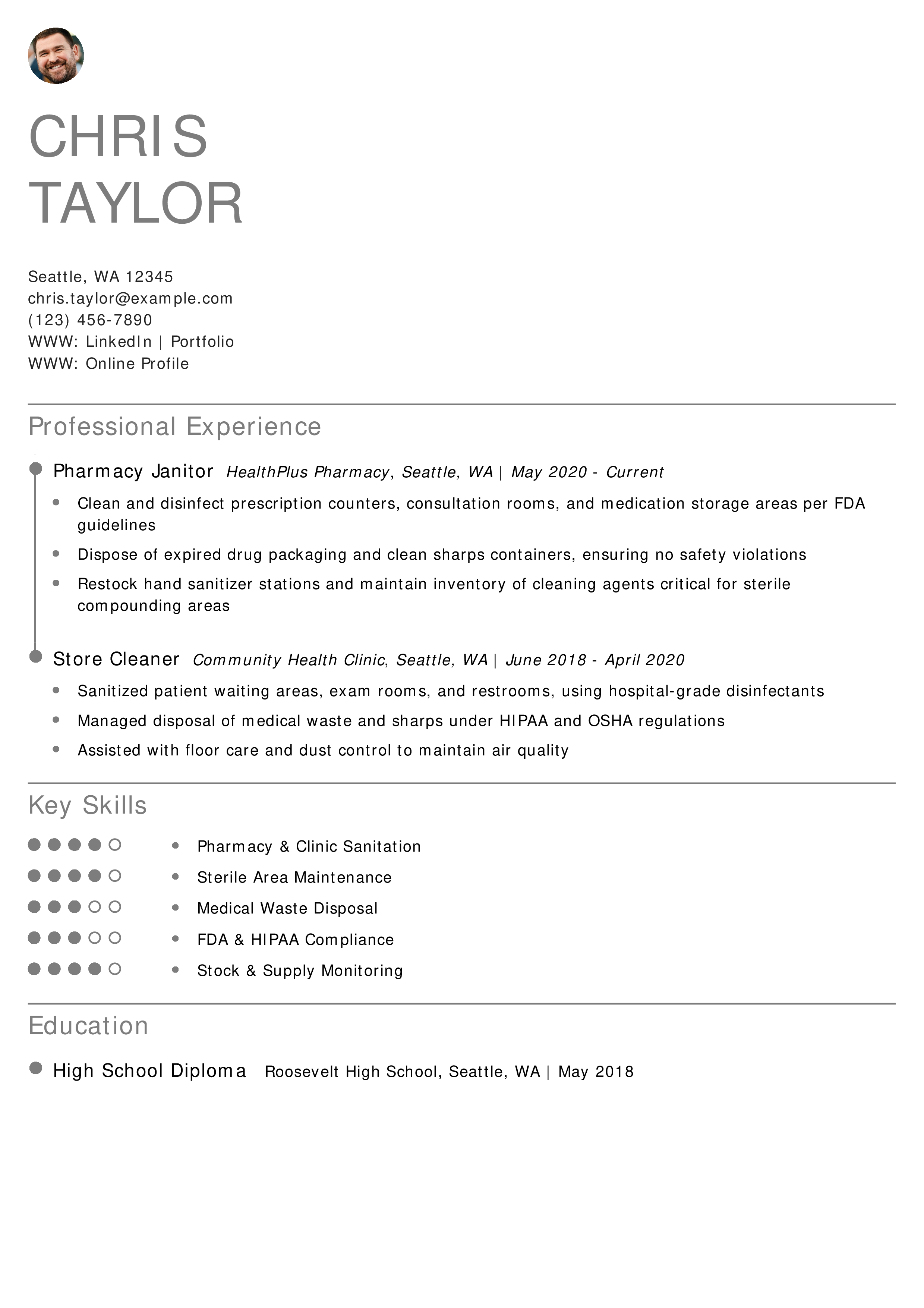 Retail Pharmacy Janitor Resume