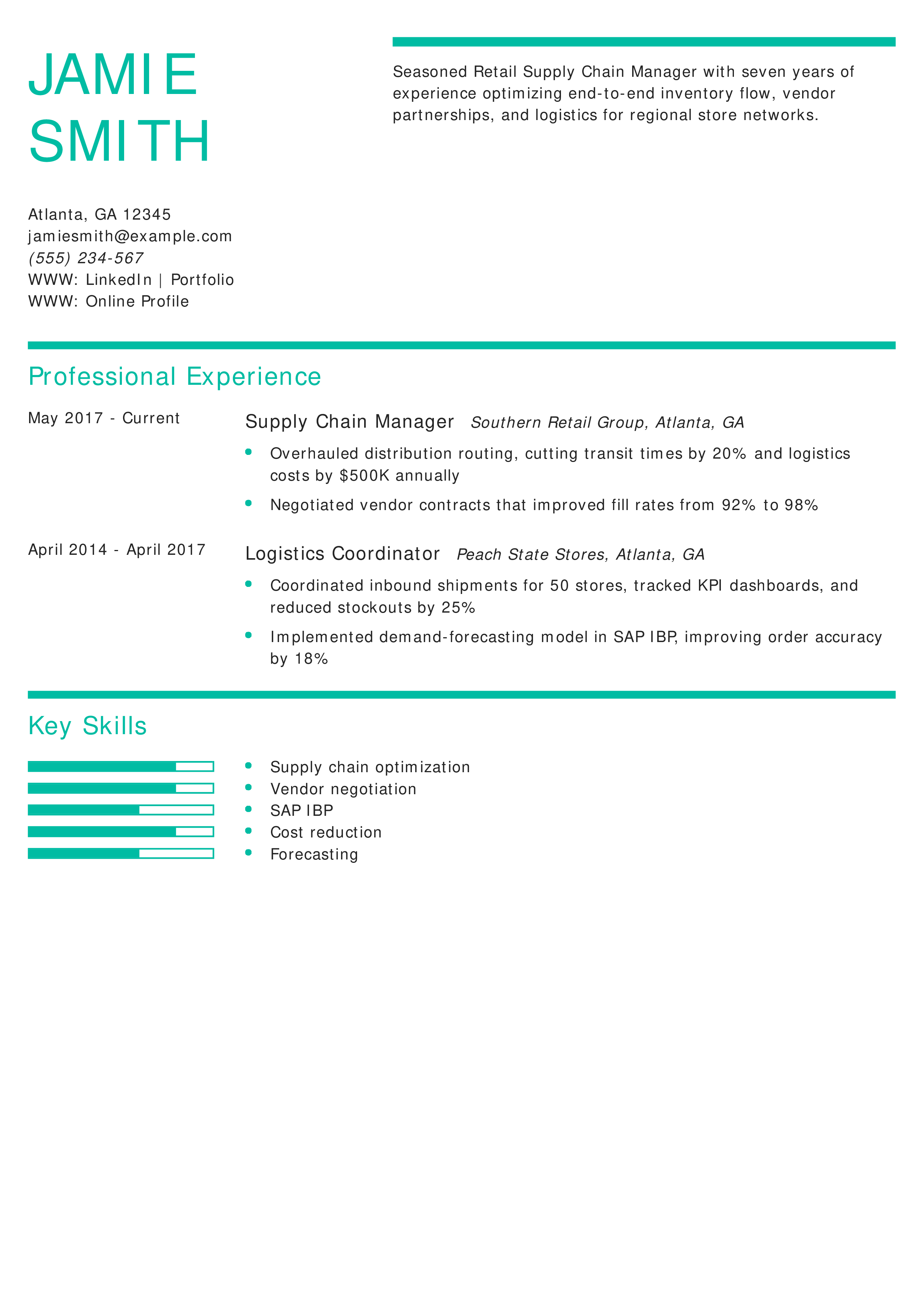 Retail Supply Chain Manager Resume