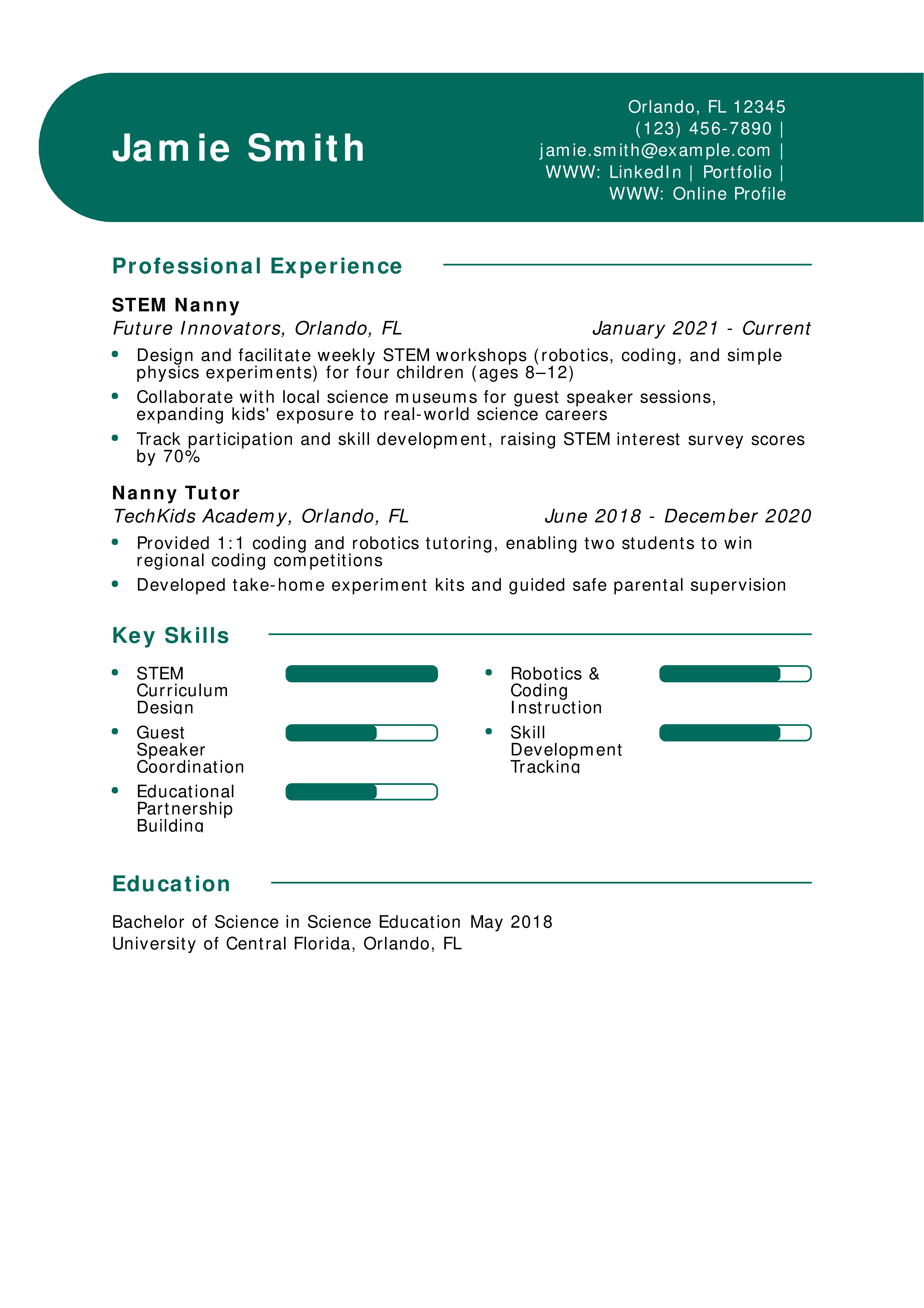 STEM Nanny Resume