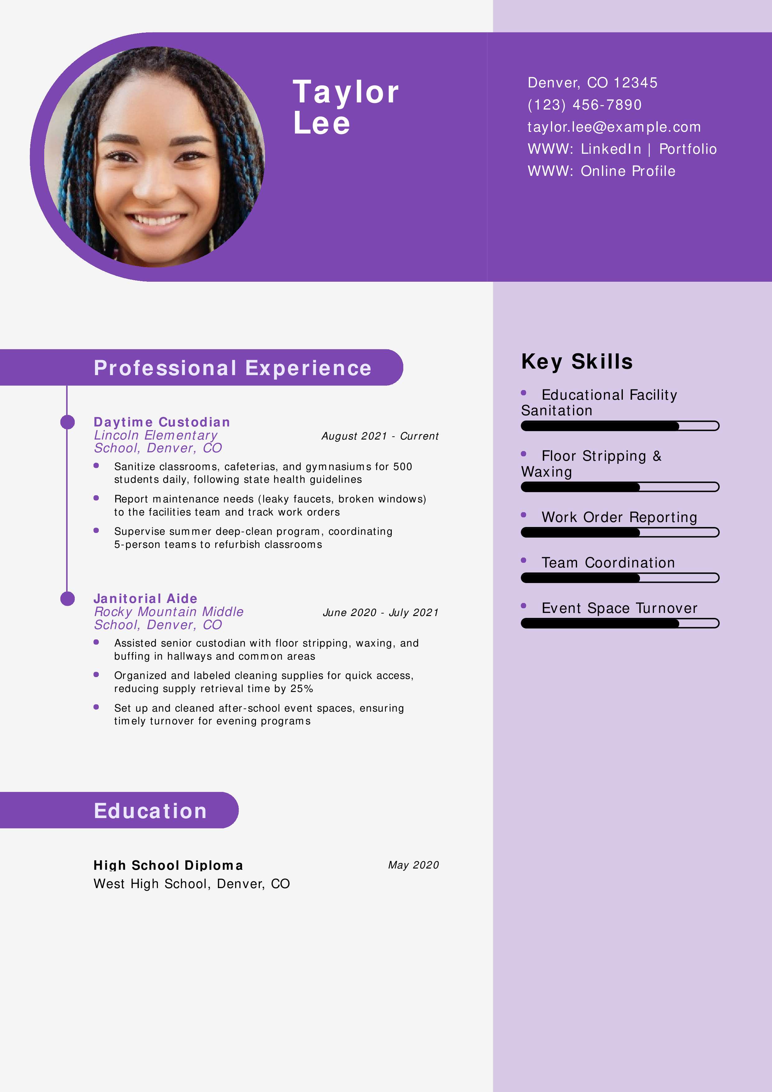 School Custodian Resume