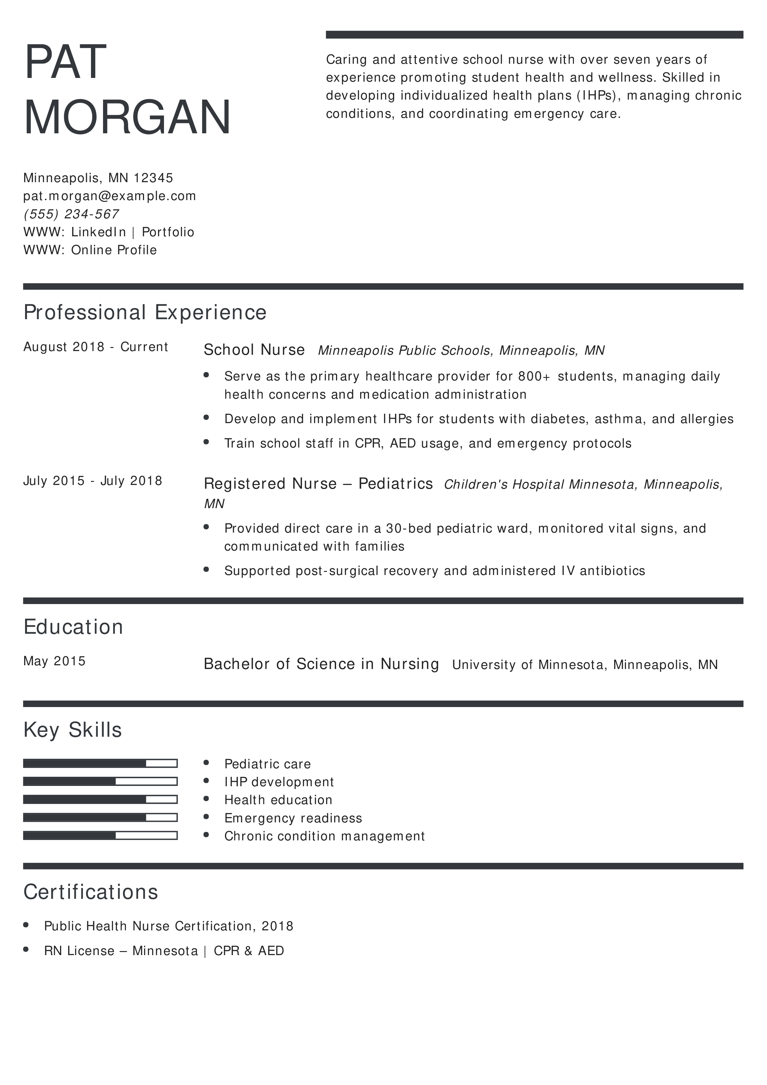 School Nurse Resume