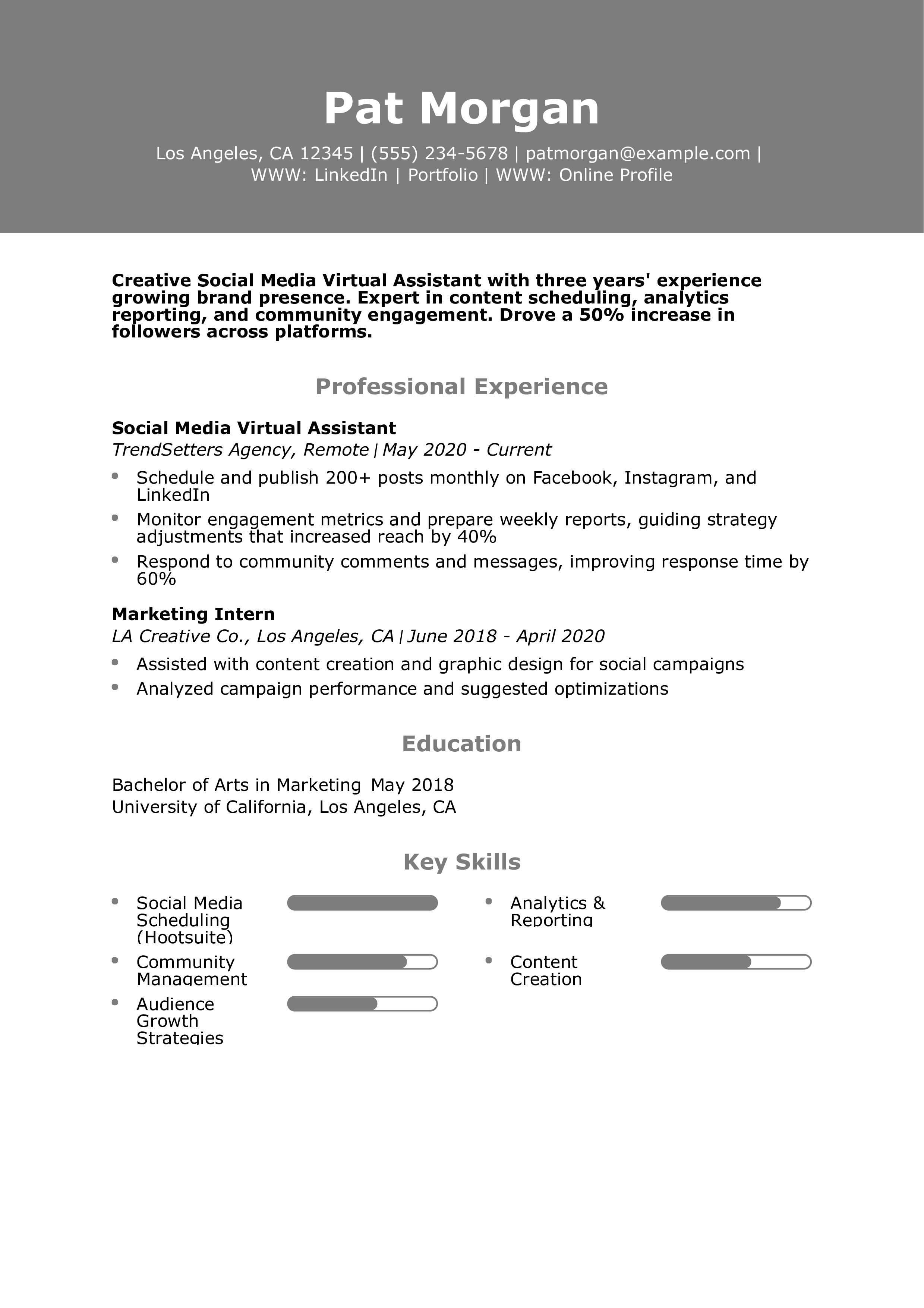 Social Media Virtual Assistant Resume
