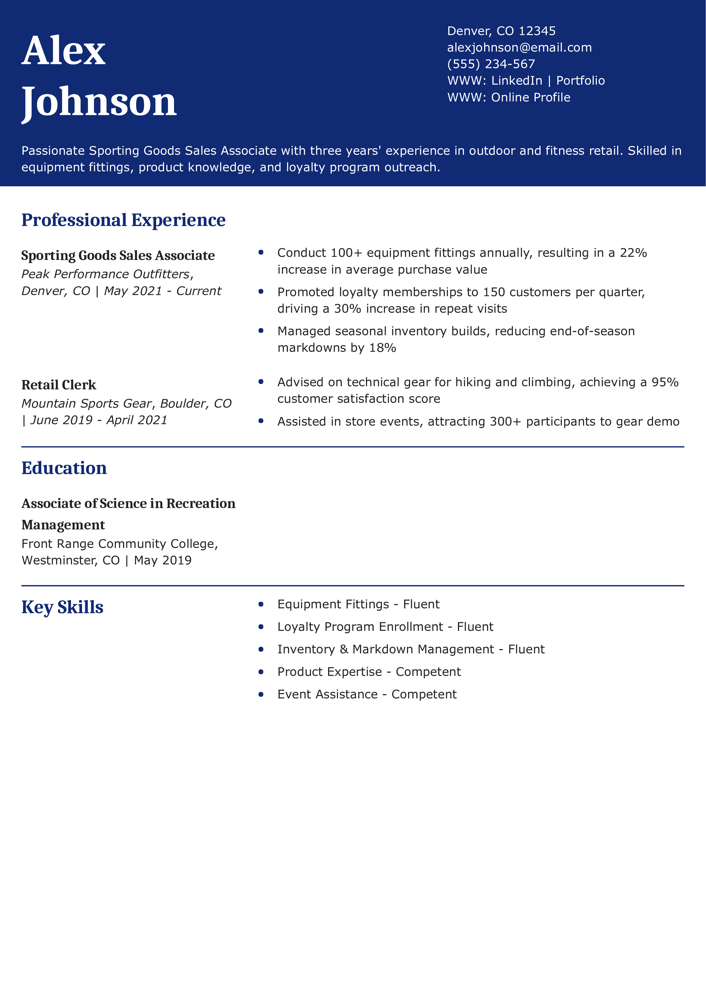 Sporting Goods Sales Associate Resume