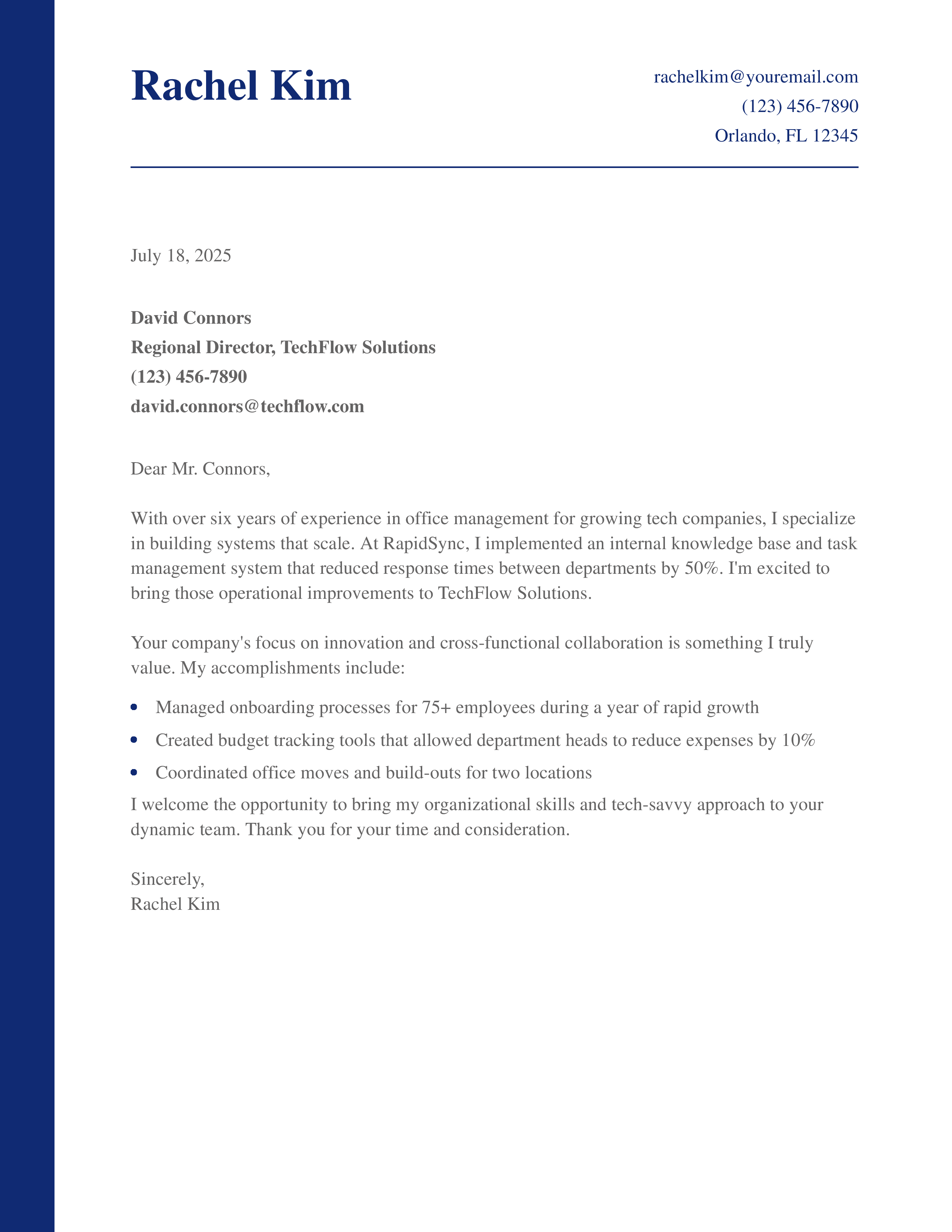 Tech Office Manager Cover Letter