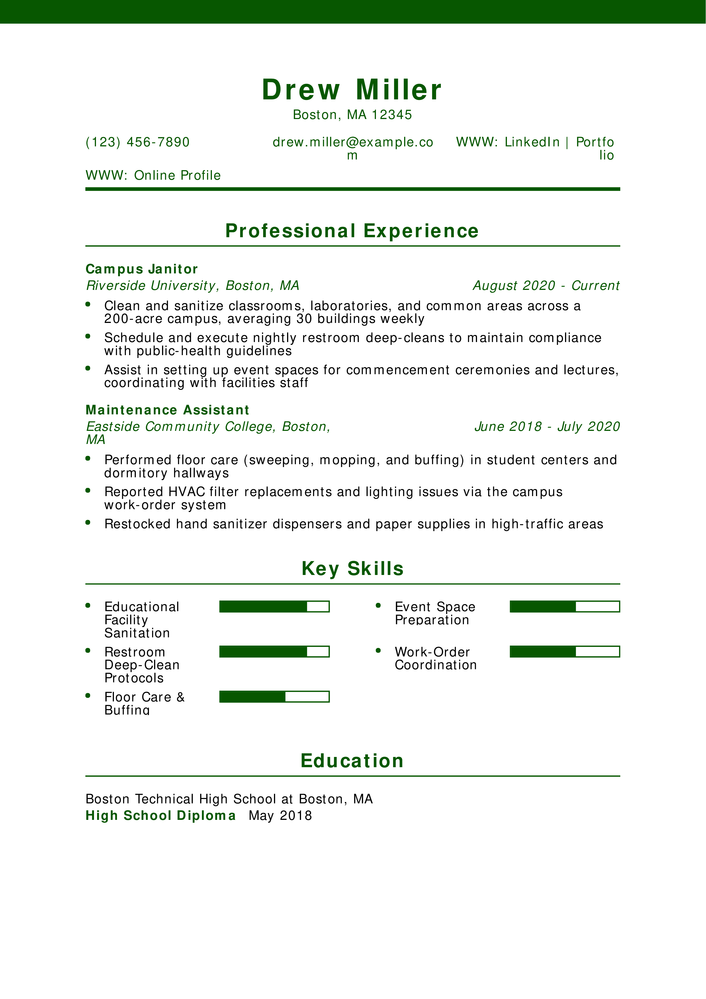 University Campus Janitor Resume