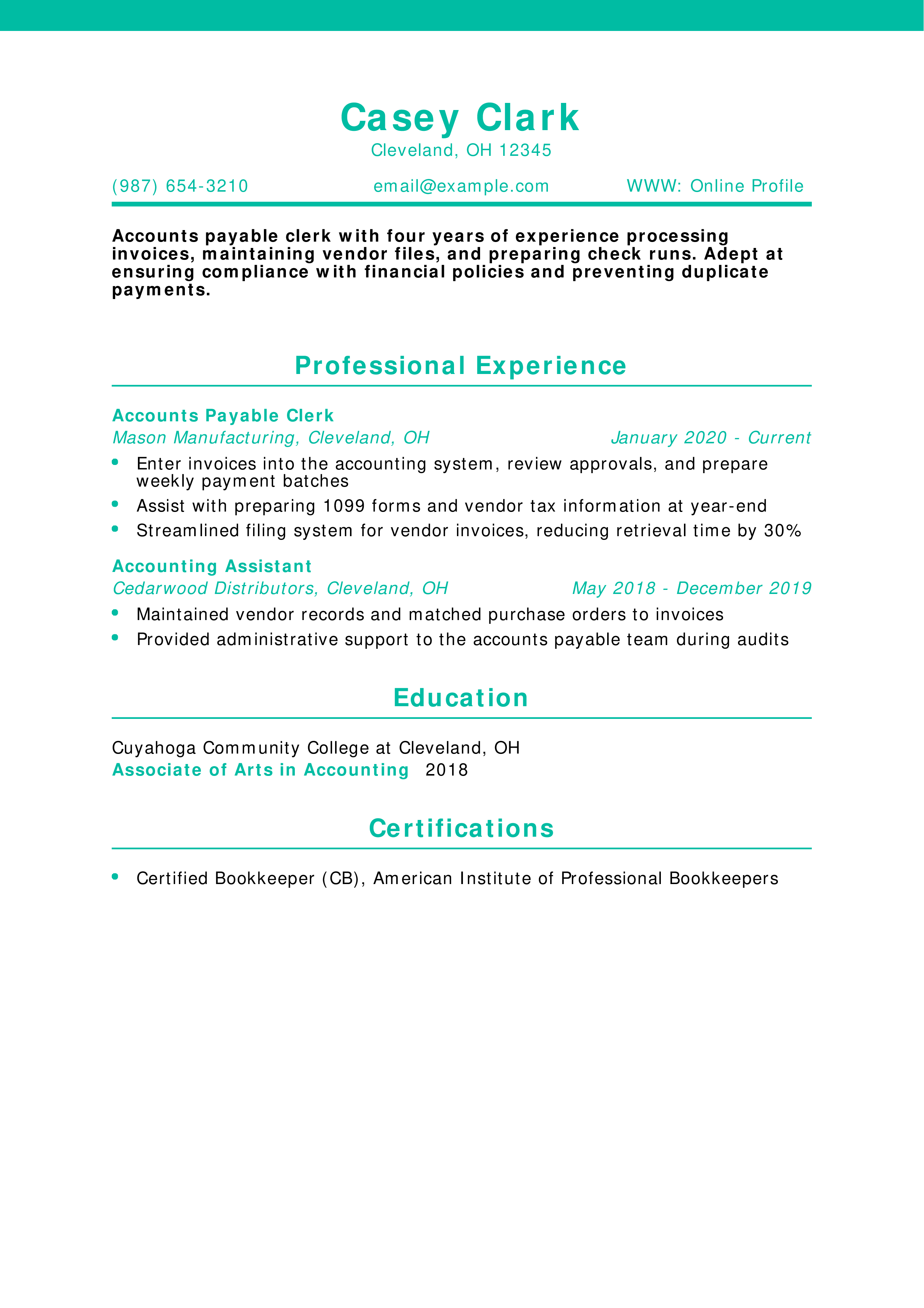 Accounts Payable Clerk Resume