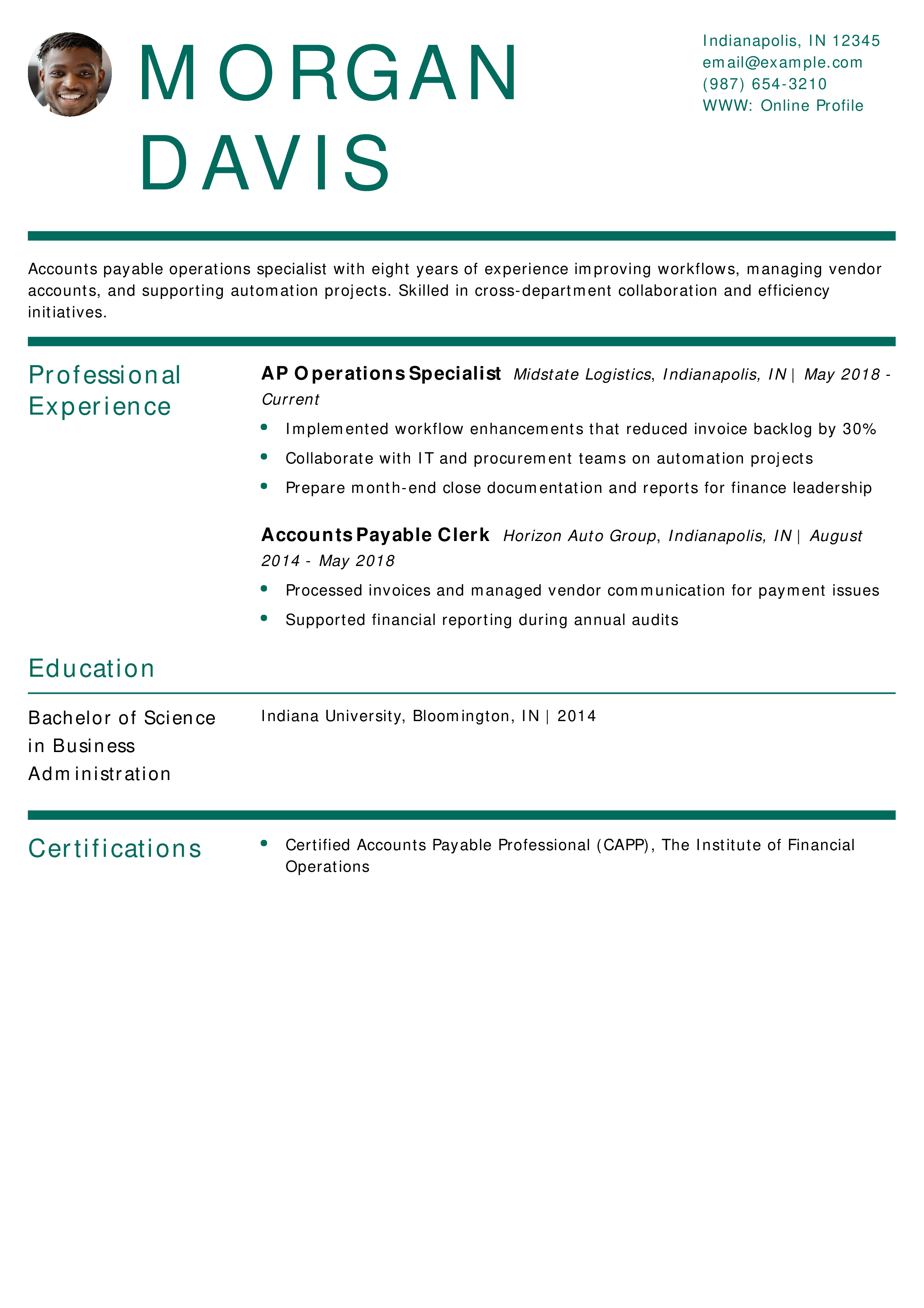Accounts Payable Operations Specialist Resume