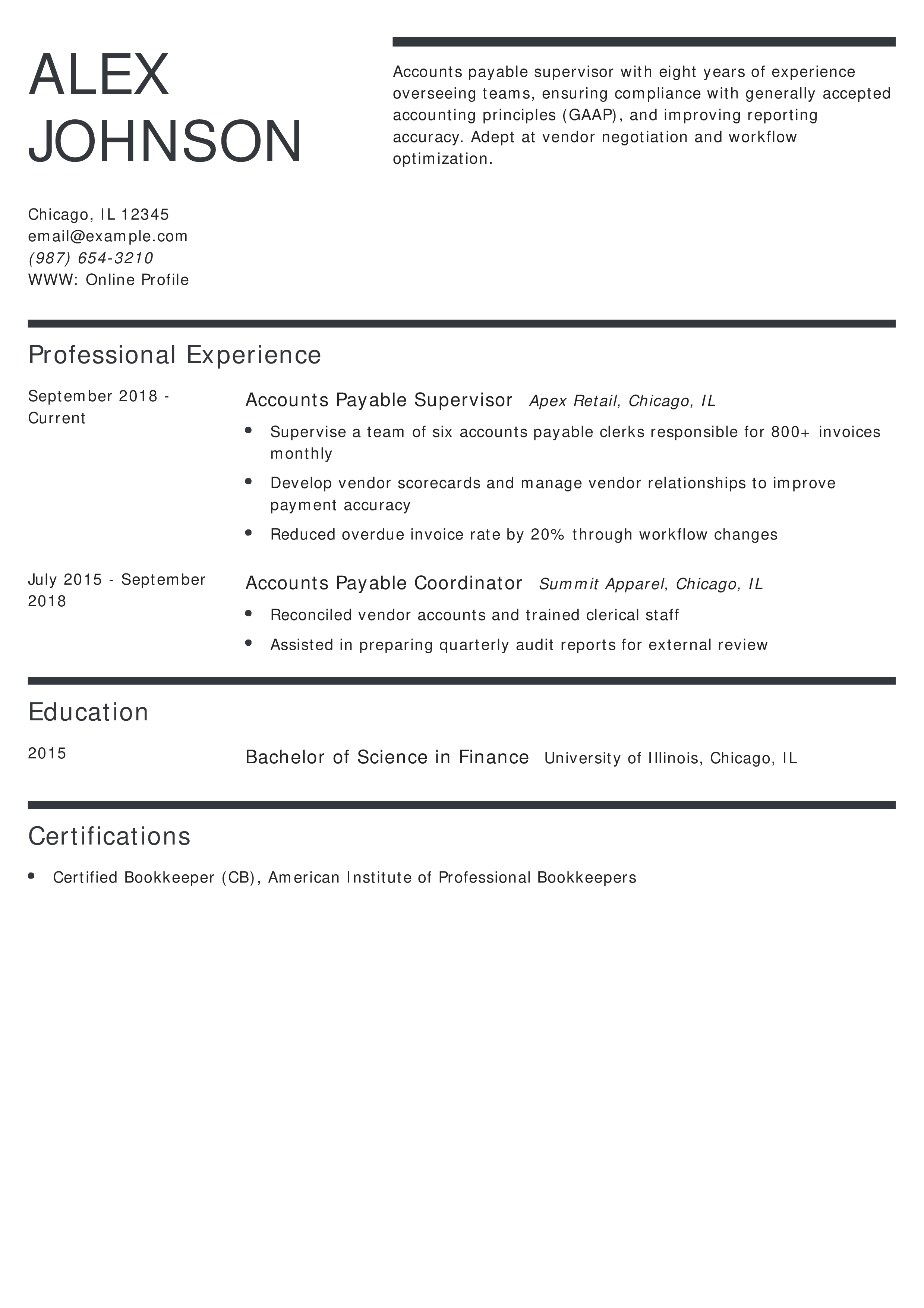 Accounts Payable Supervisor Resume
