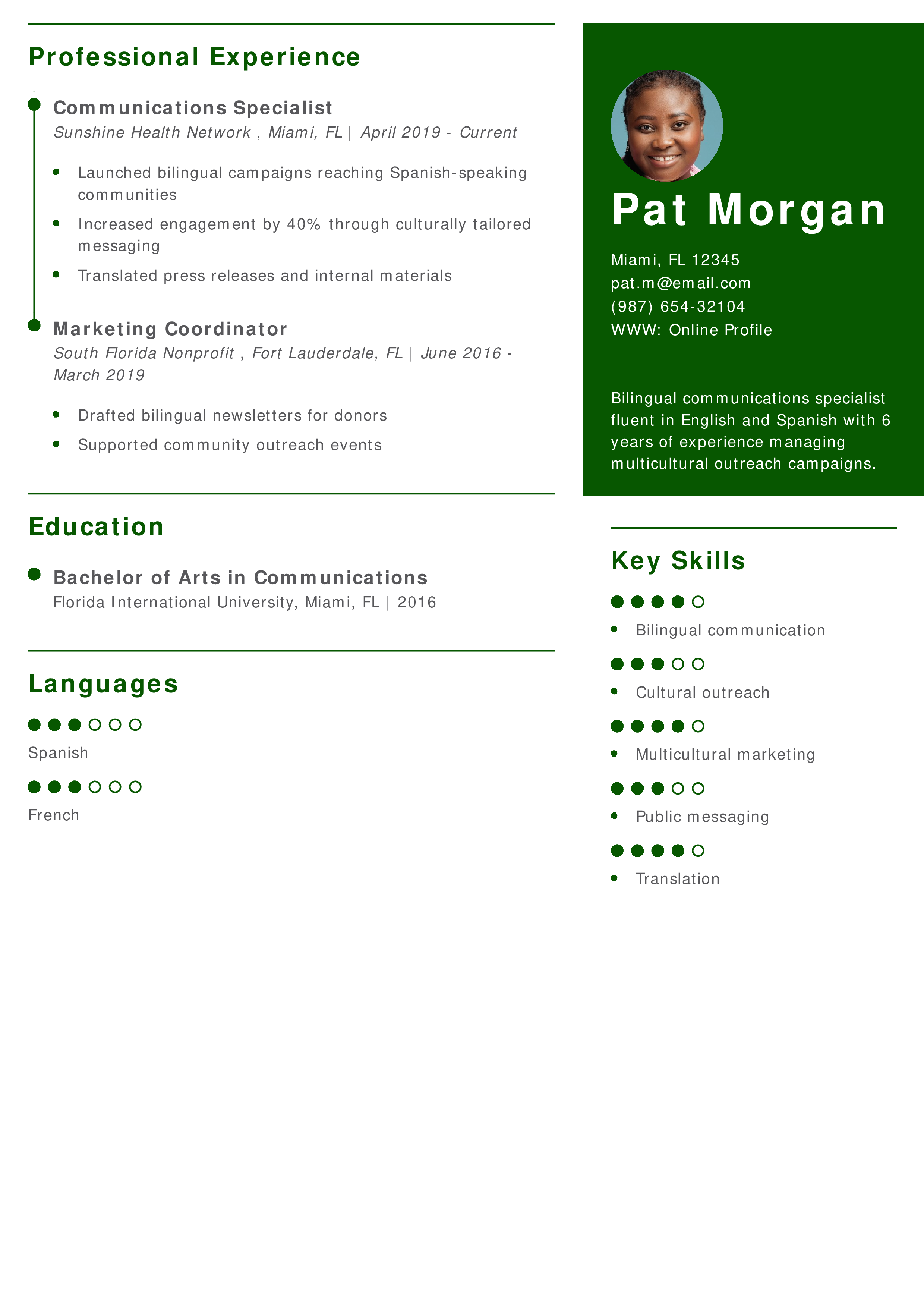 Bilingual Communications Specialist Resume