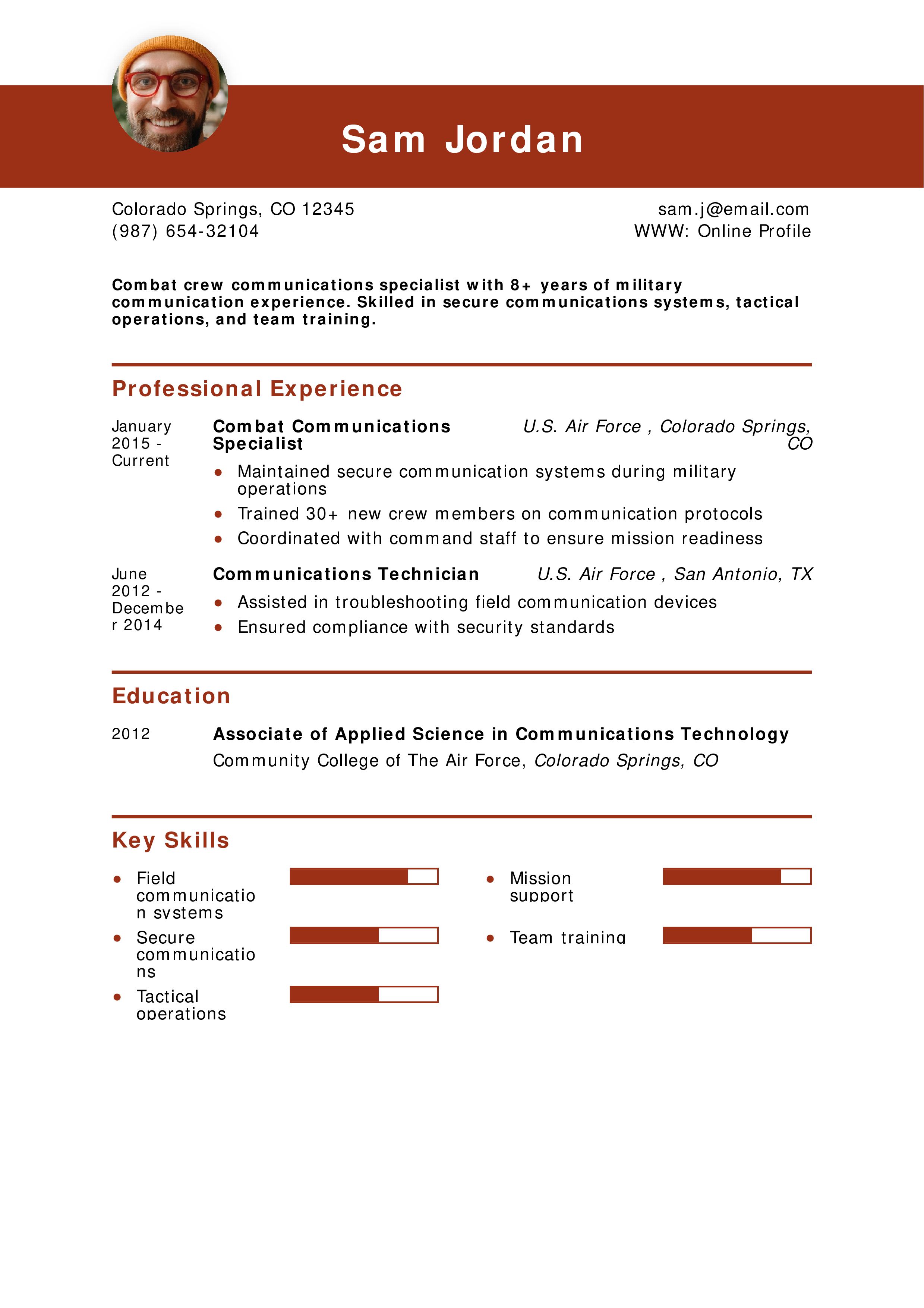 Combat Crew Communications Specialist Resume