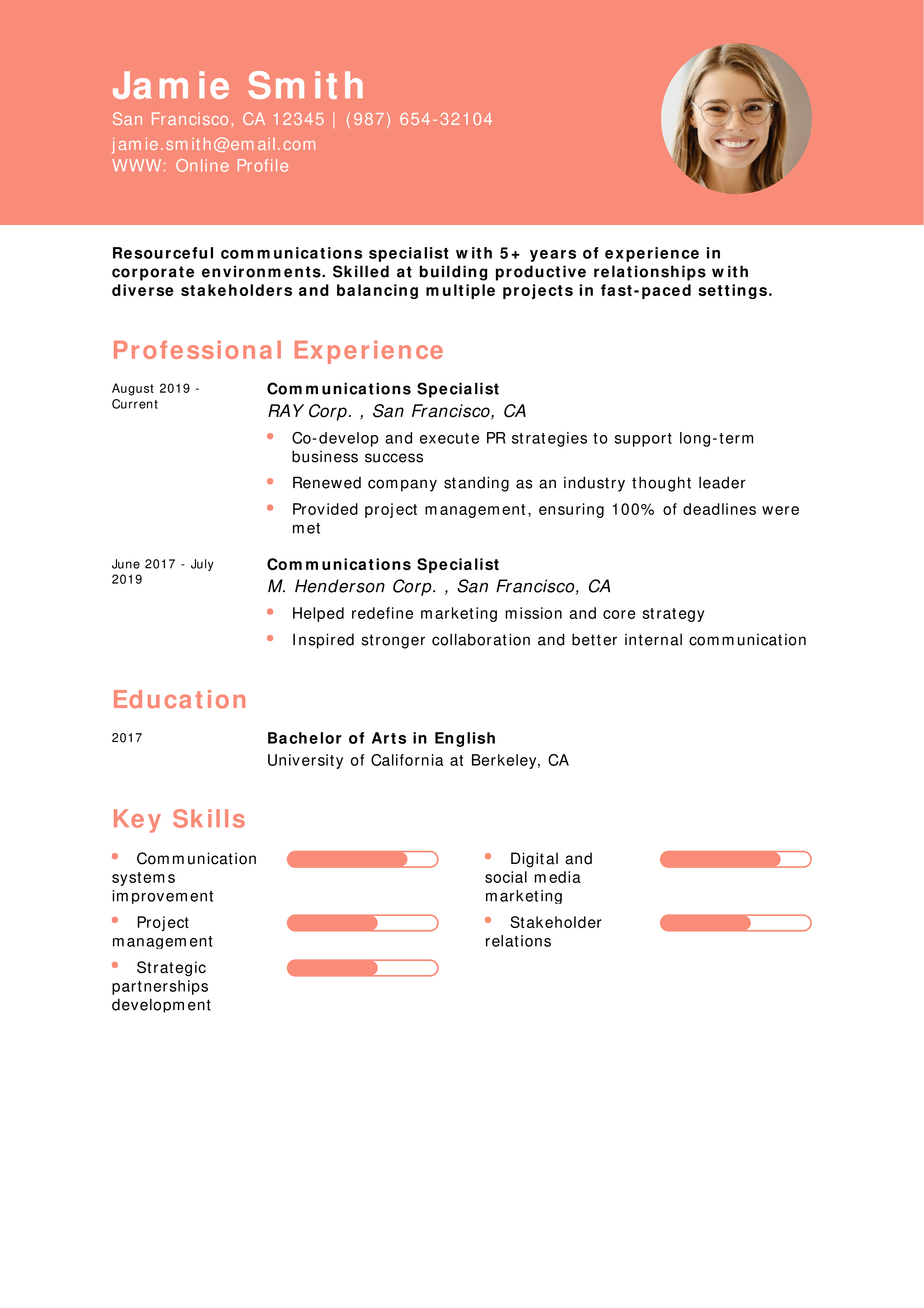 Corporate Communications Specialist Resume