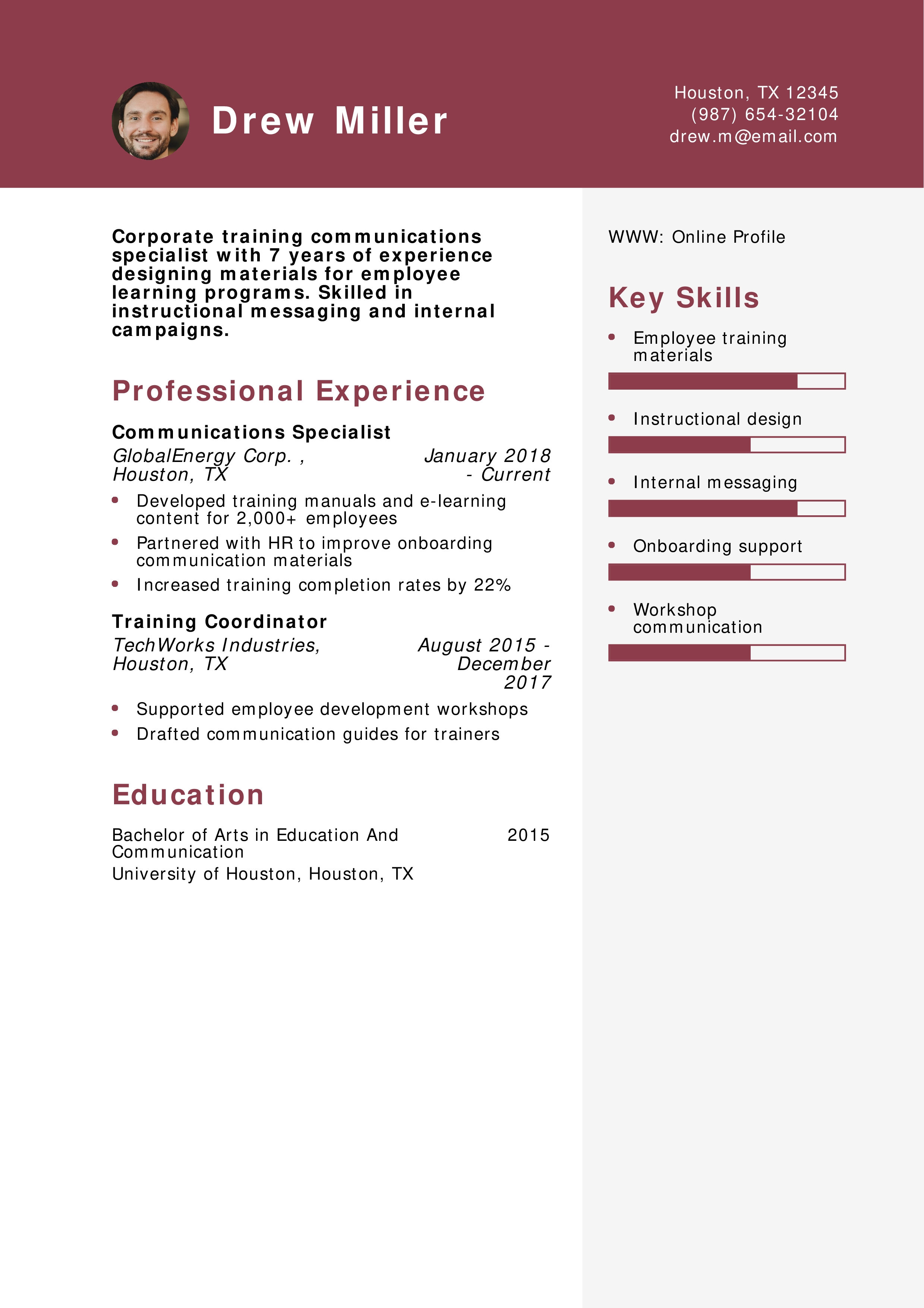 Corporate Training Communications Specialist Resume