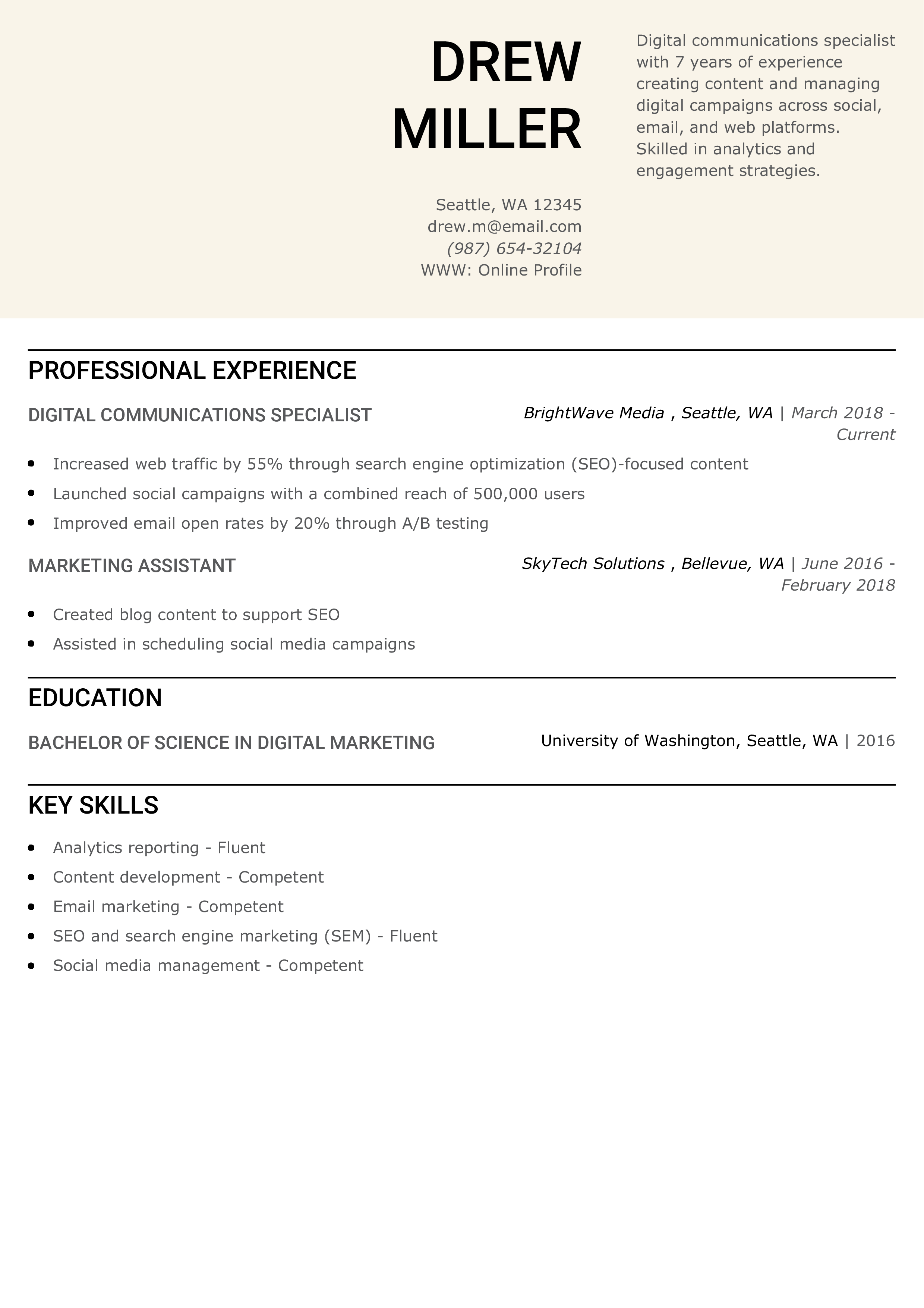 Digital Communications Specialist Resume