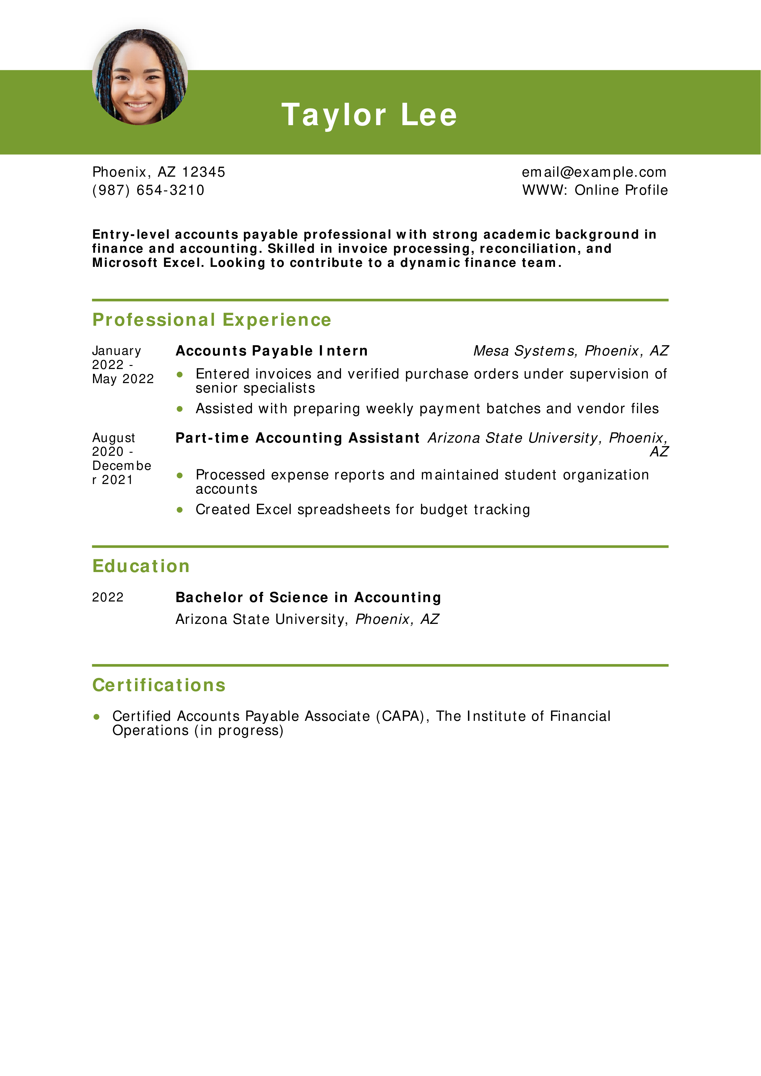 Entry-Level Accounts Payable Resume