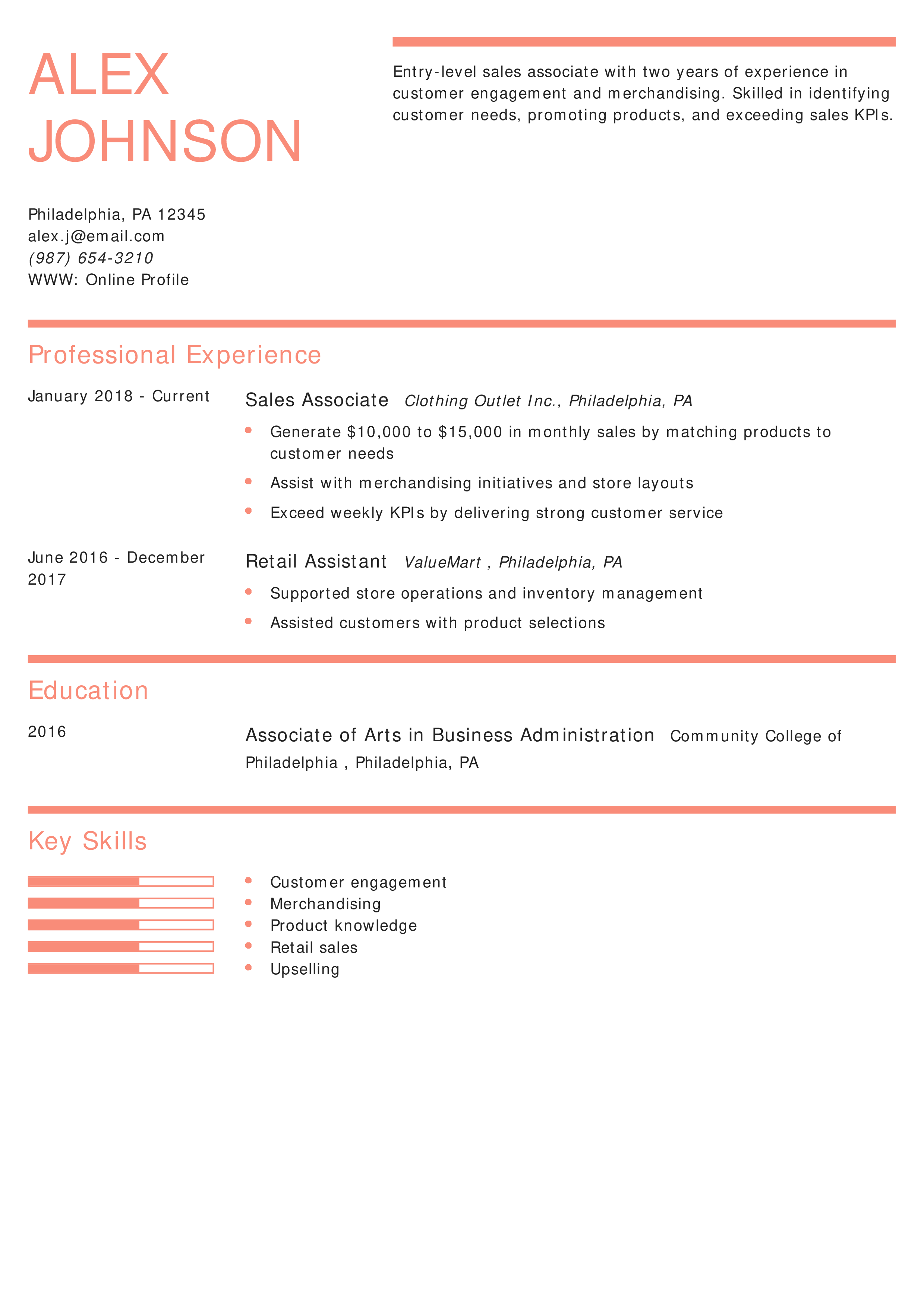 Entry-Level Sales Associate Resume