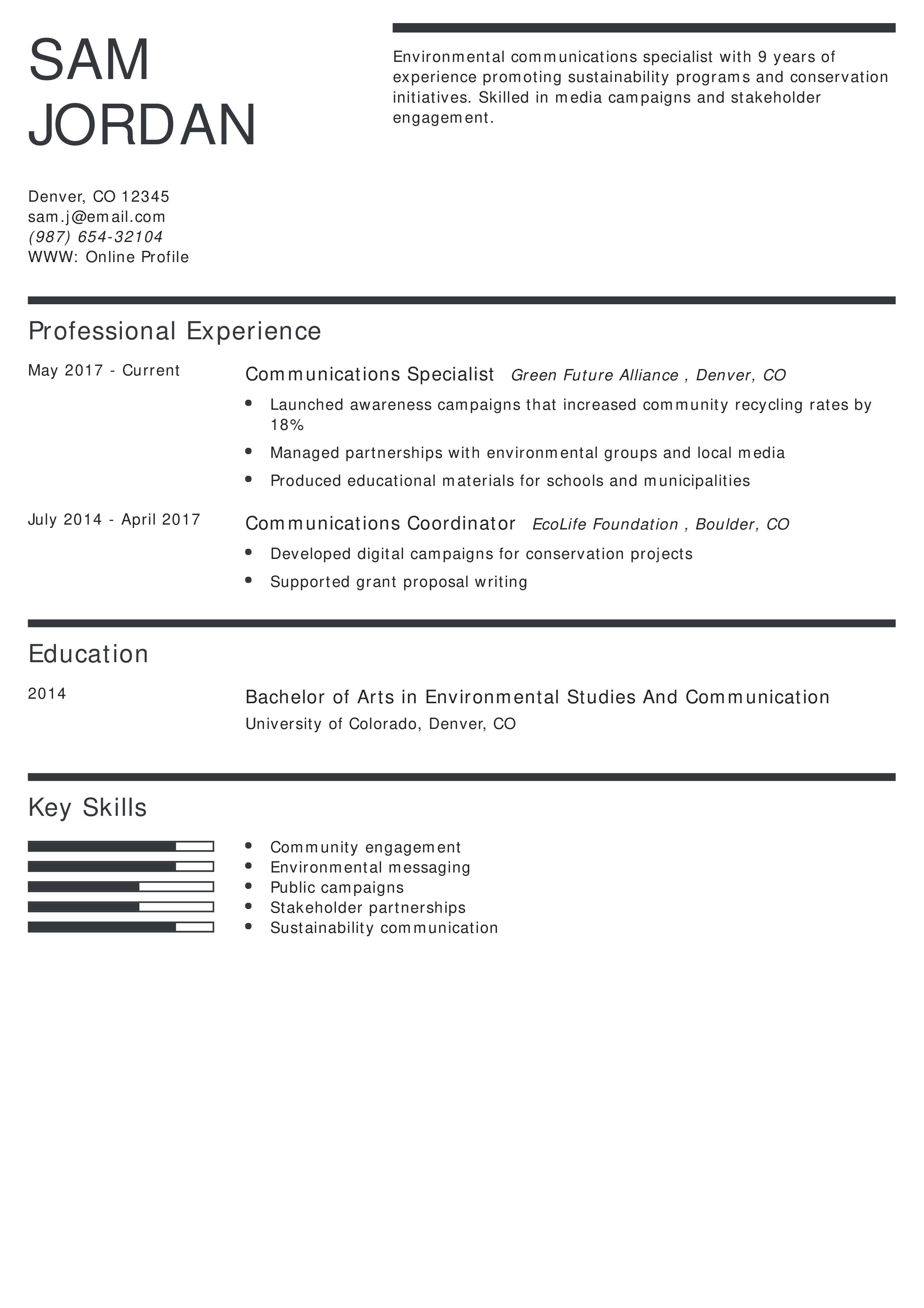 Environmental Communications Specialist Resume