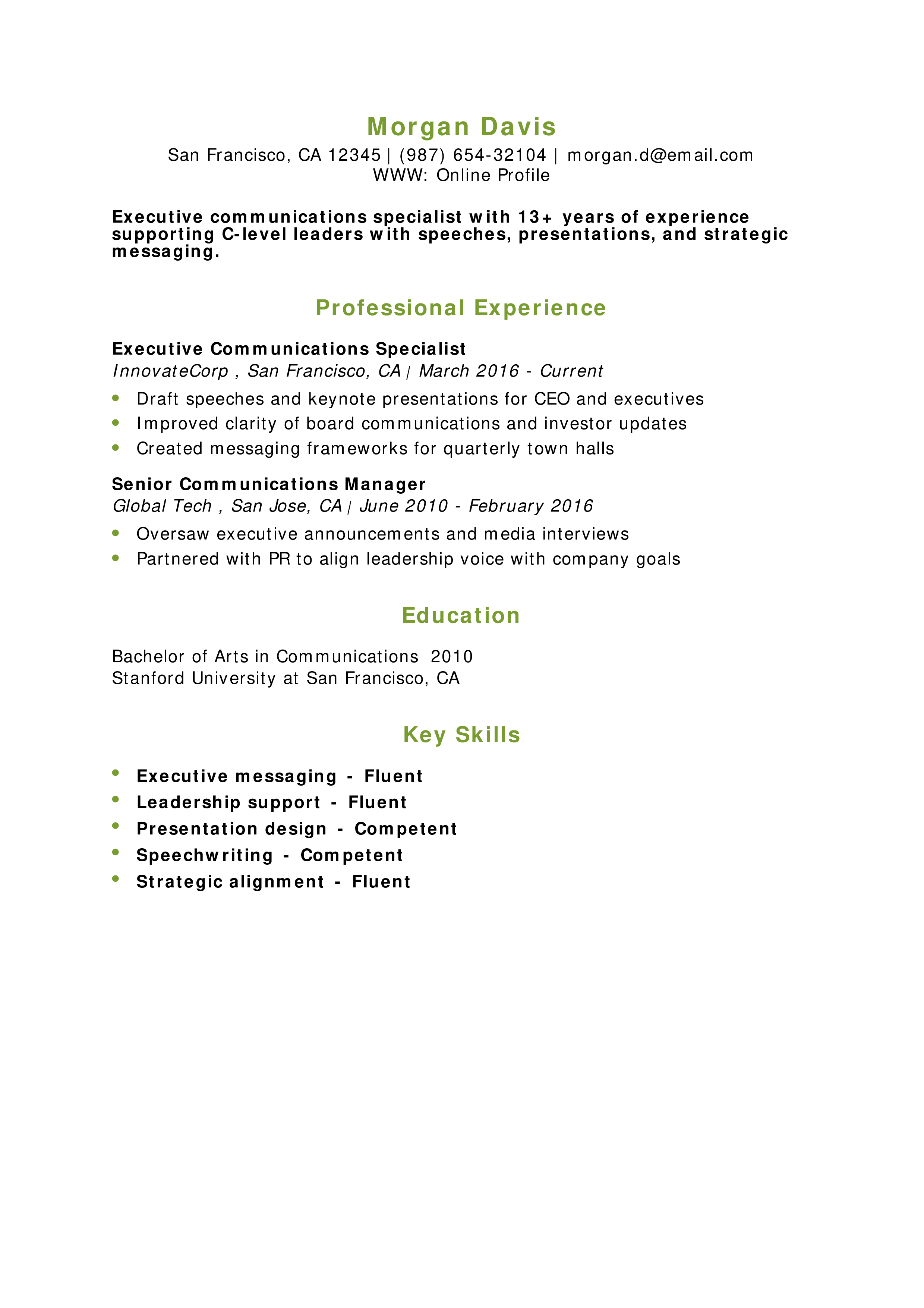 Executive Communications Specialist Resume