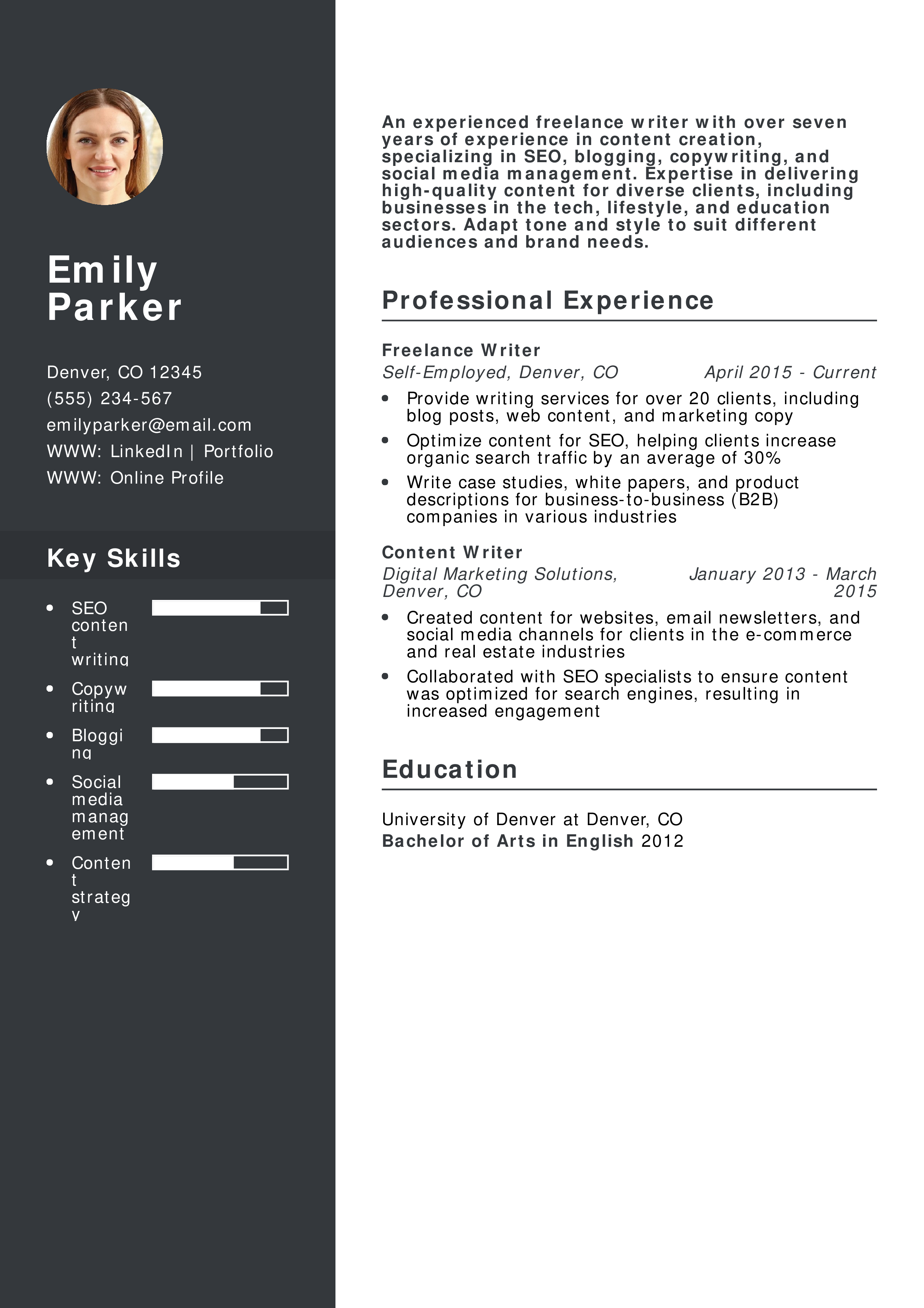 Freelance Writer Resume