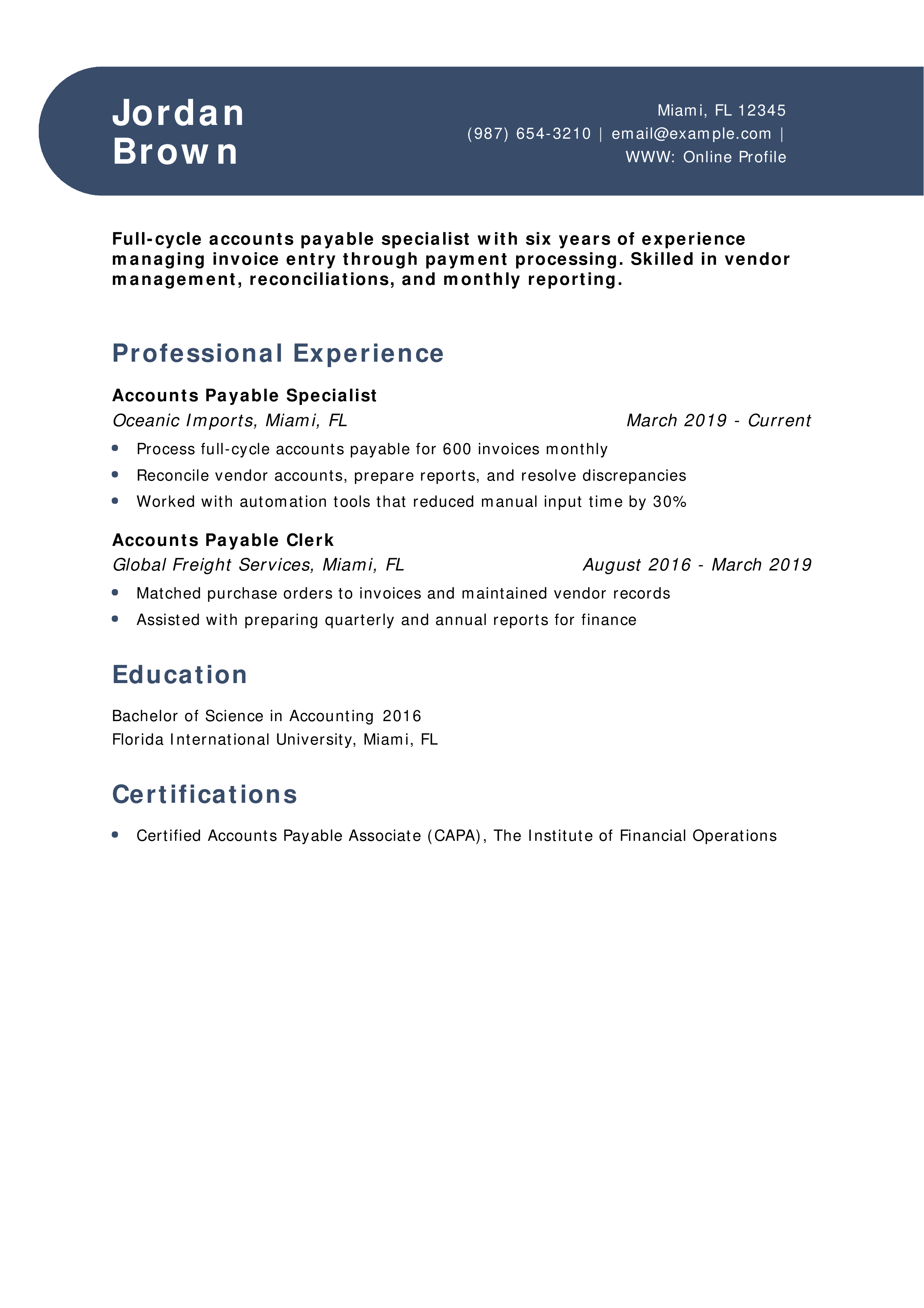 Full-Cycle Accounts Payable Resume