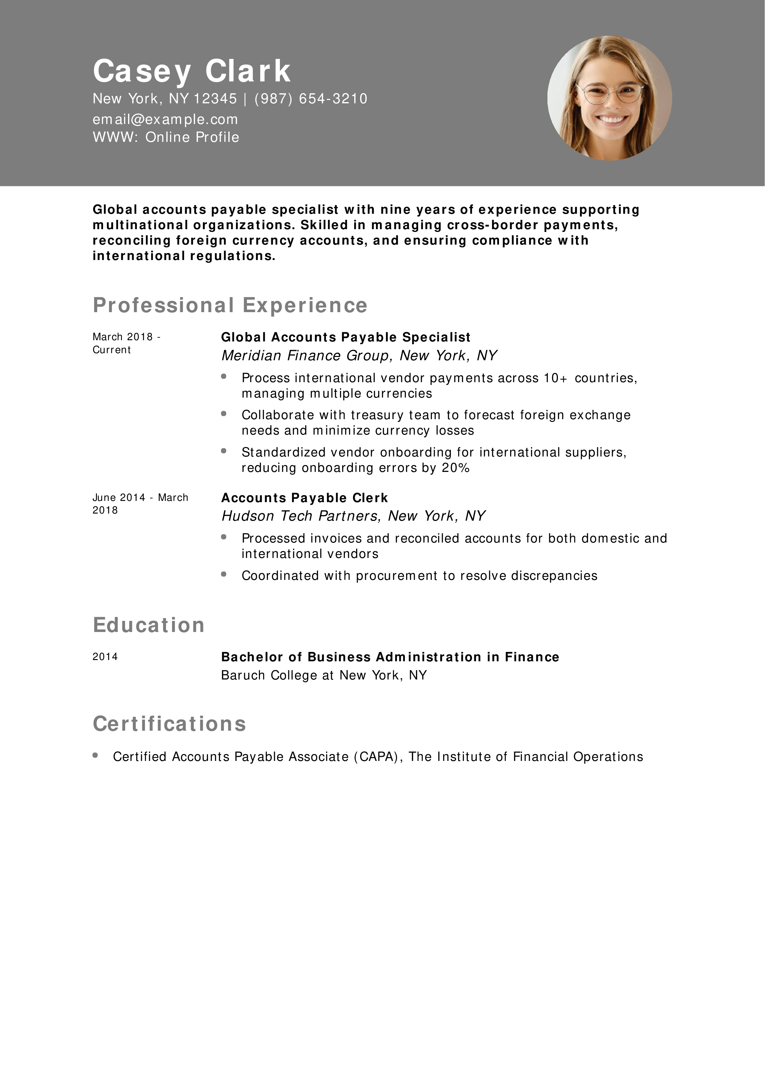 Global Accounts Payable Specialist Resume