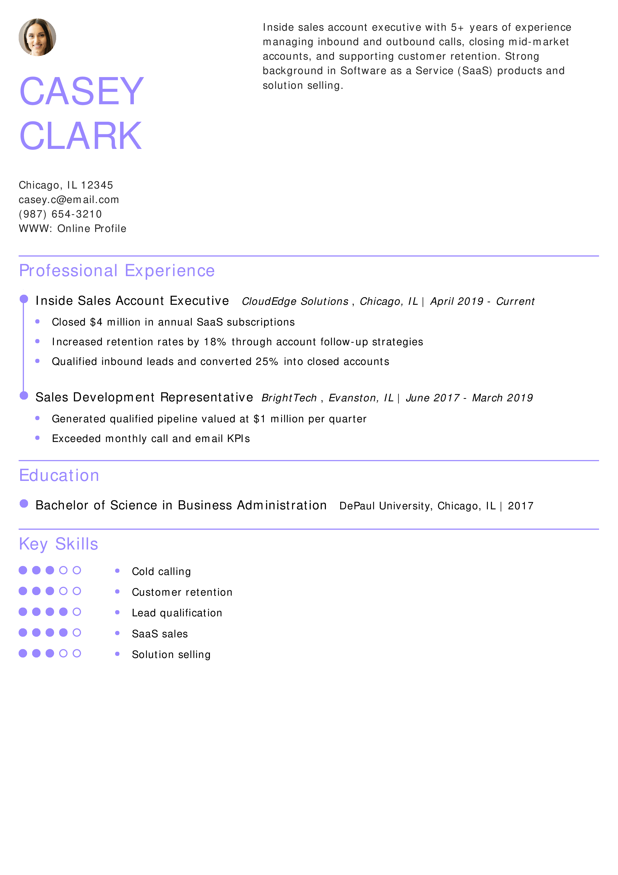Inside Car Sales Account Executive Resume