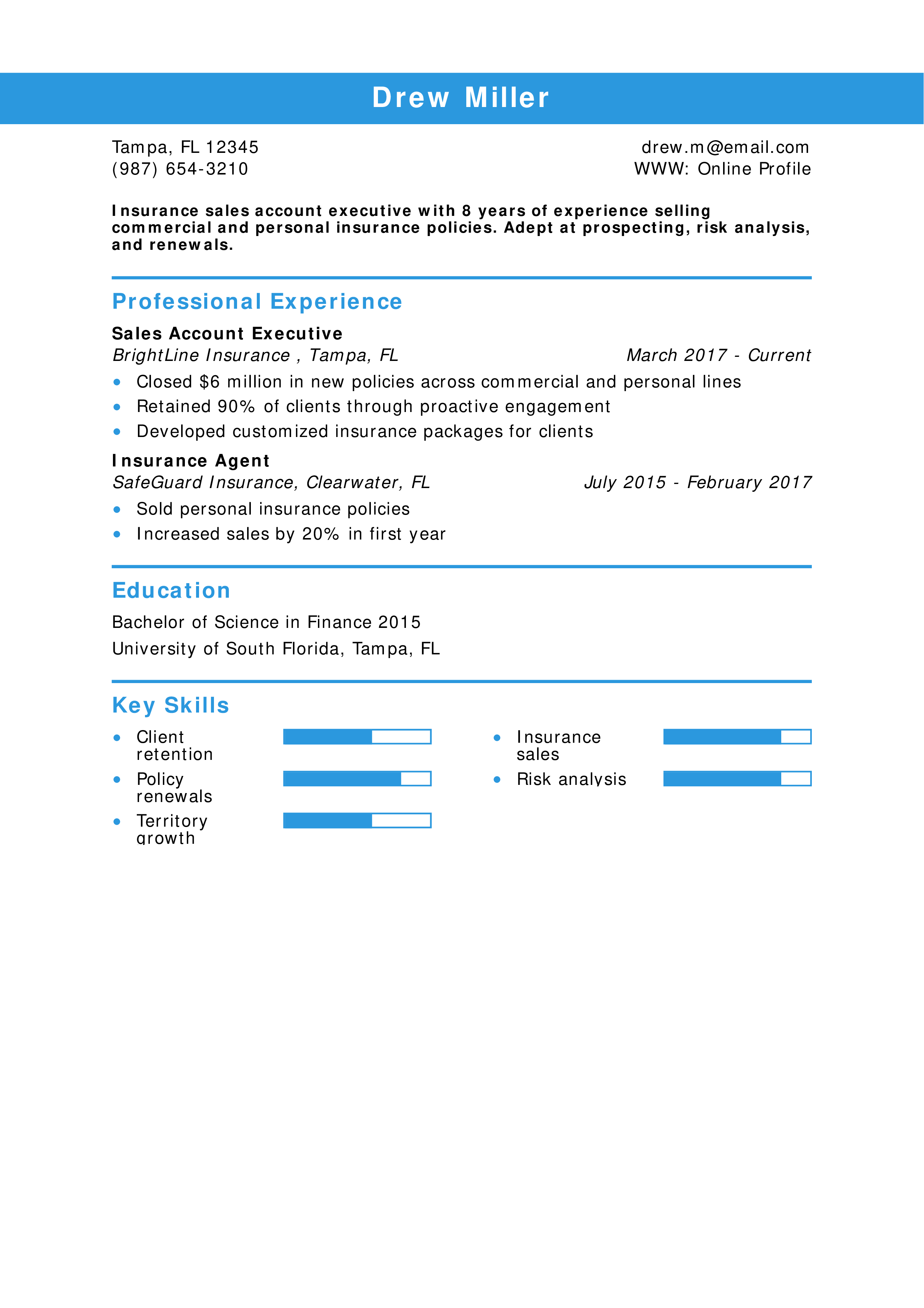 Insurance Sales Account Executive Resume
