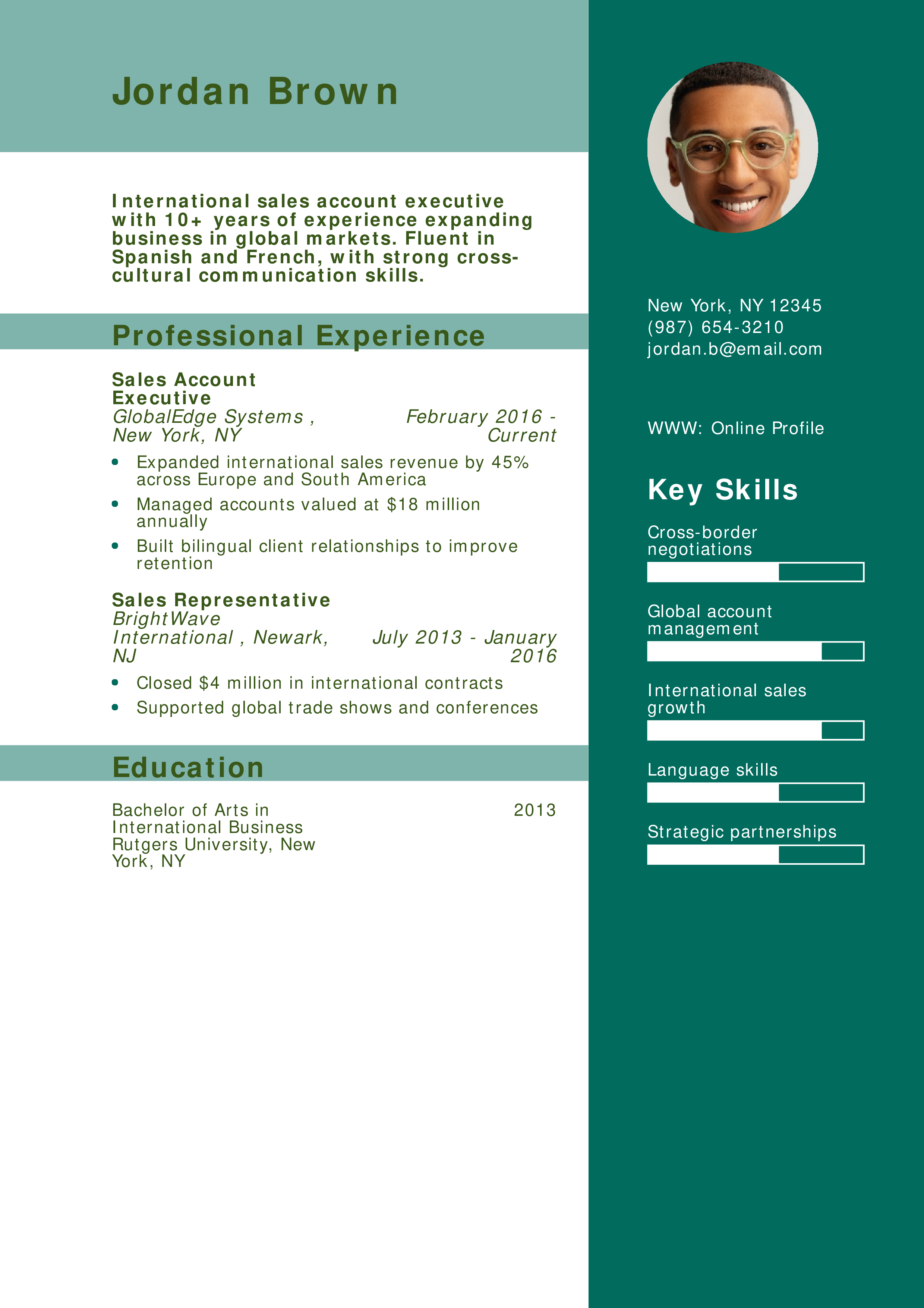 International Sales Account Executive Resume