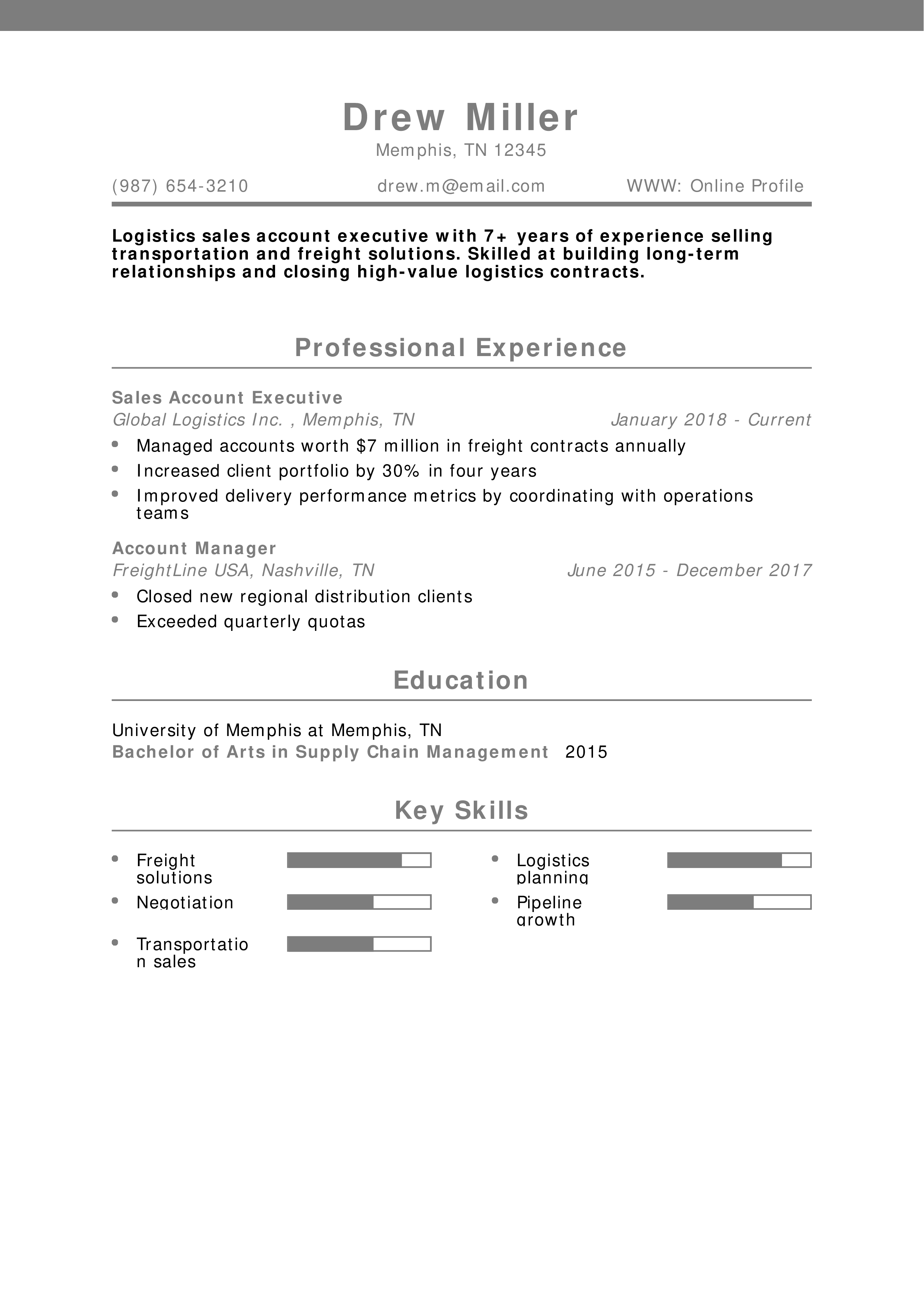 Logistics Sales Account Executive Resume