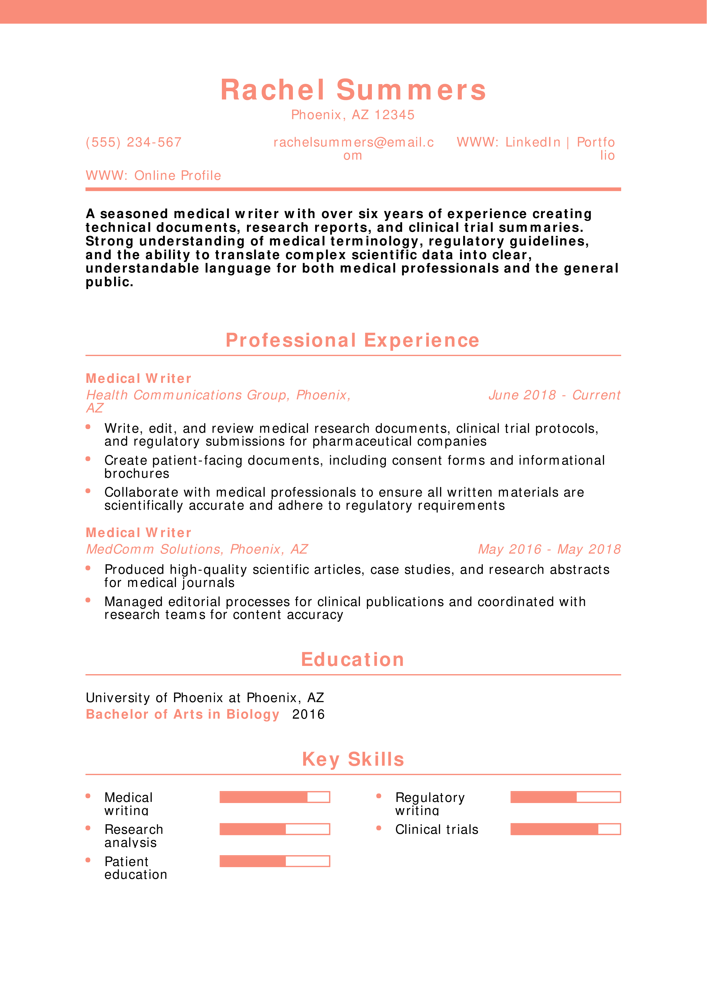 Medical Writer Resume