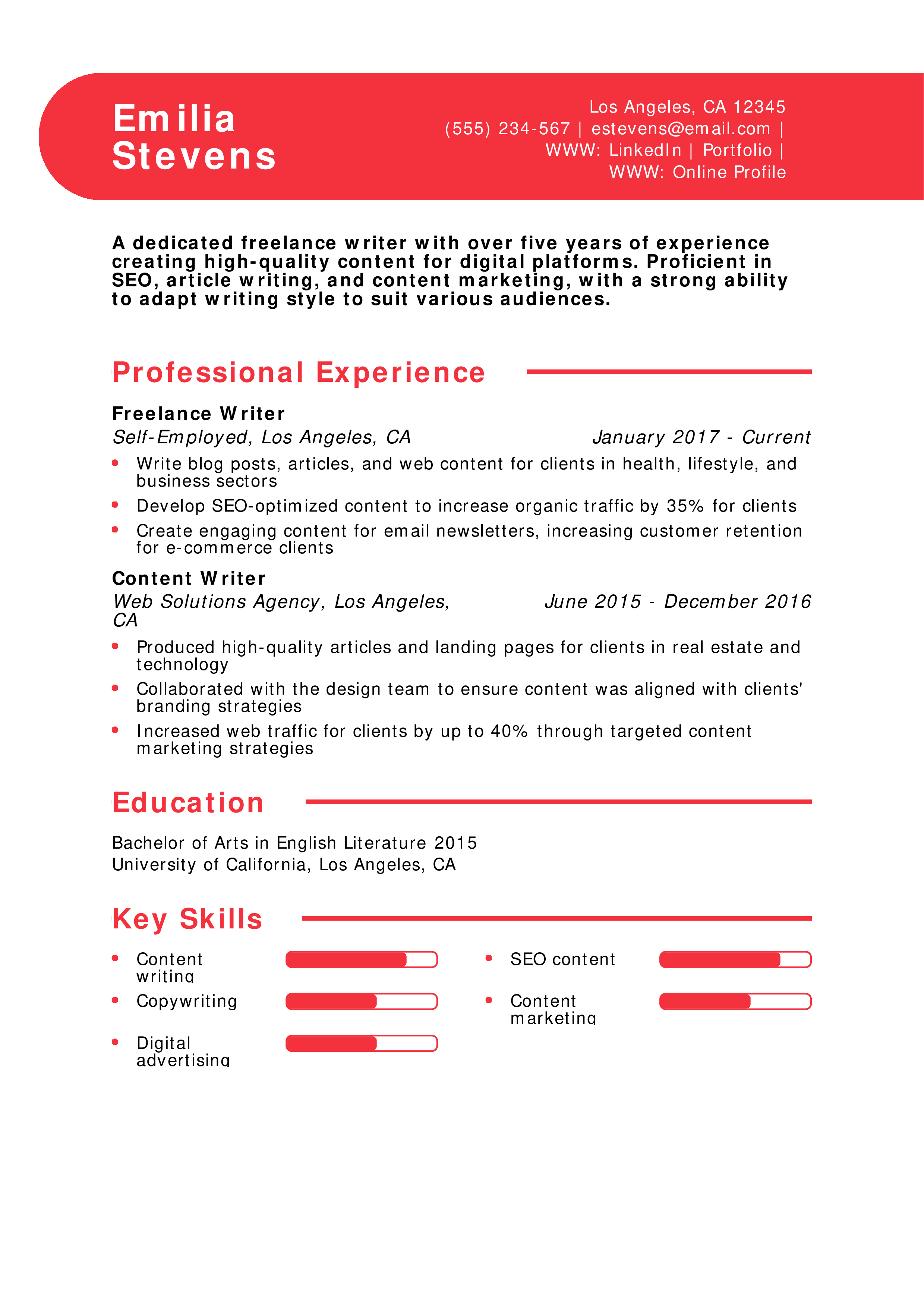 Mid-Level Freelance Writer Resume